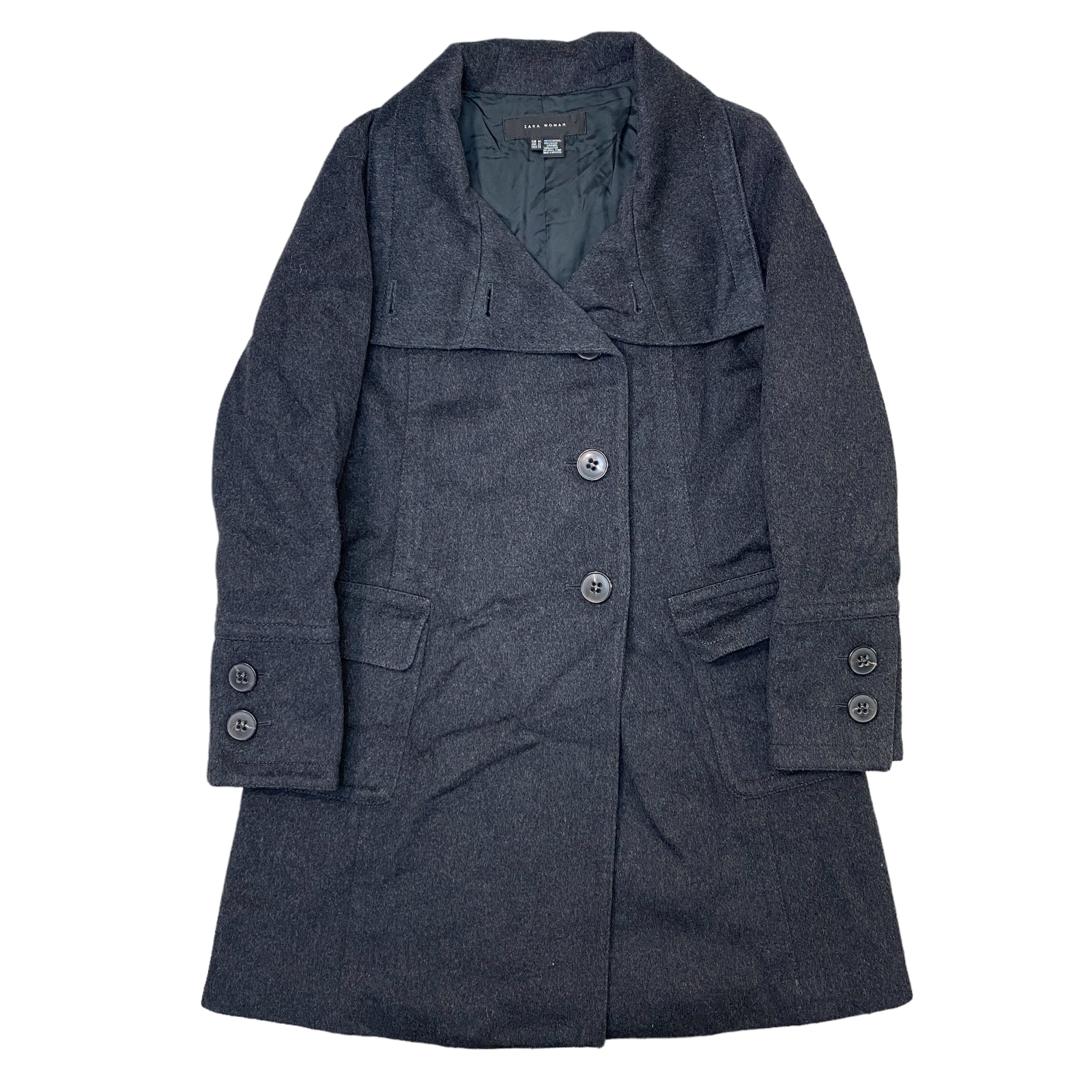 Zara Grey Wool Coat Long Womens Medium