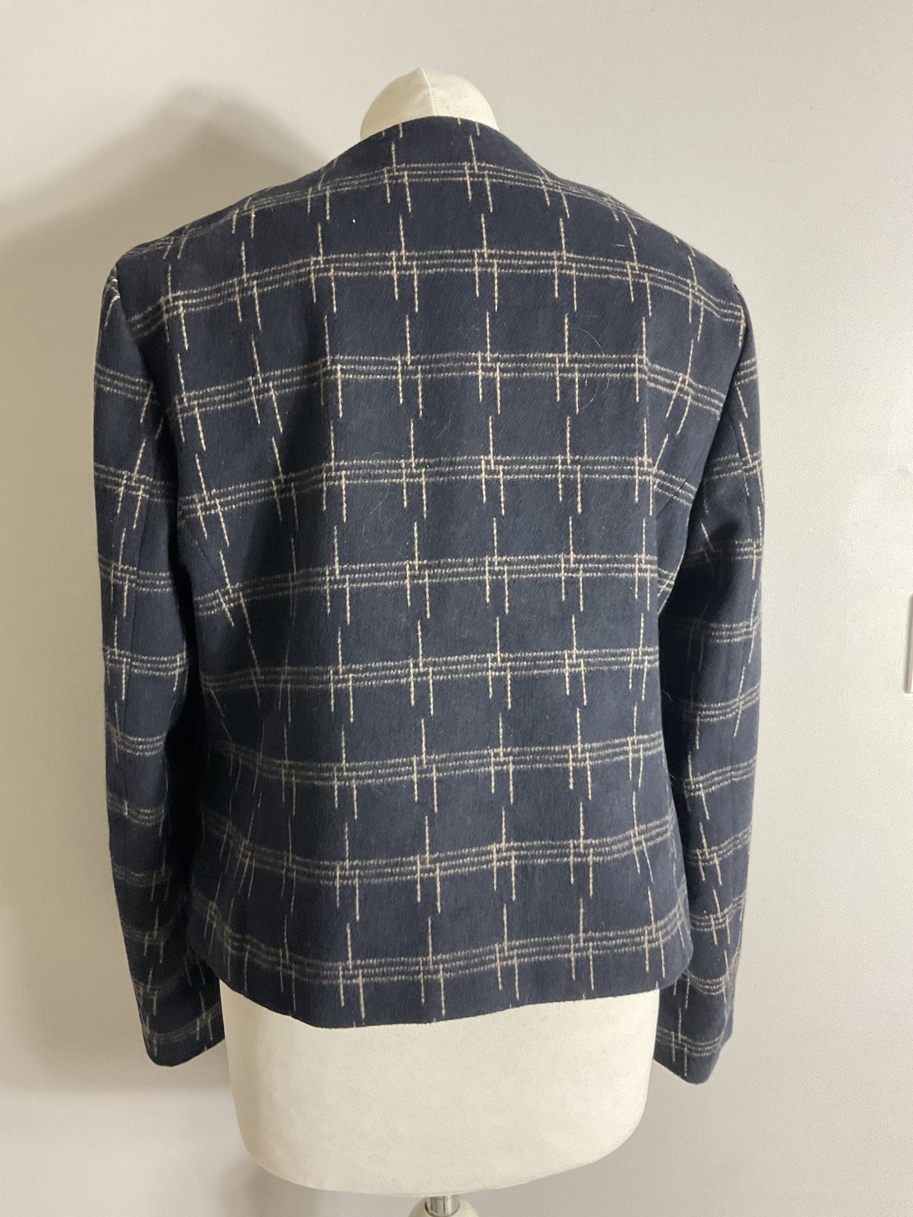 M&S blu navy check contenuto lana bottone bottone staffa UK 14 tasche - Foto 4 di 9