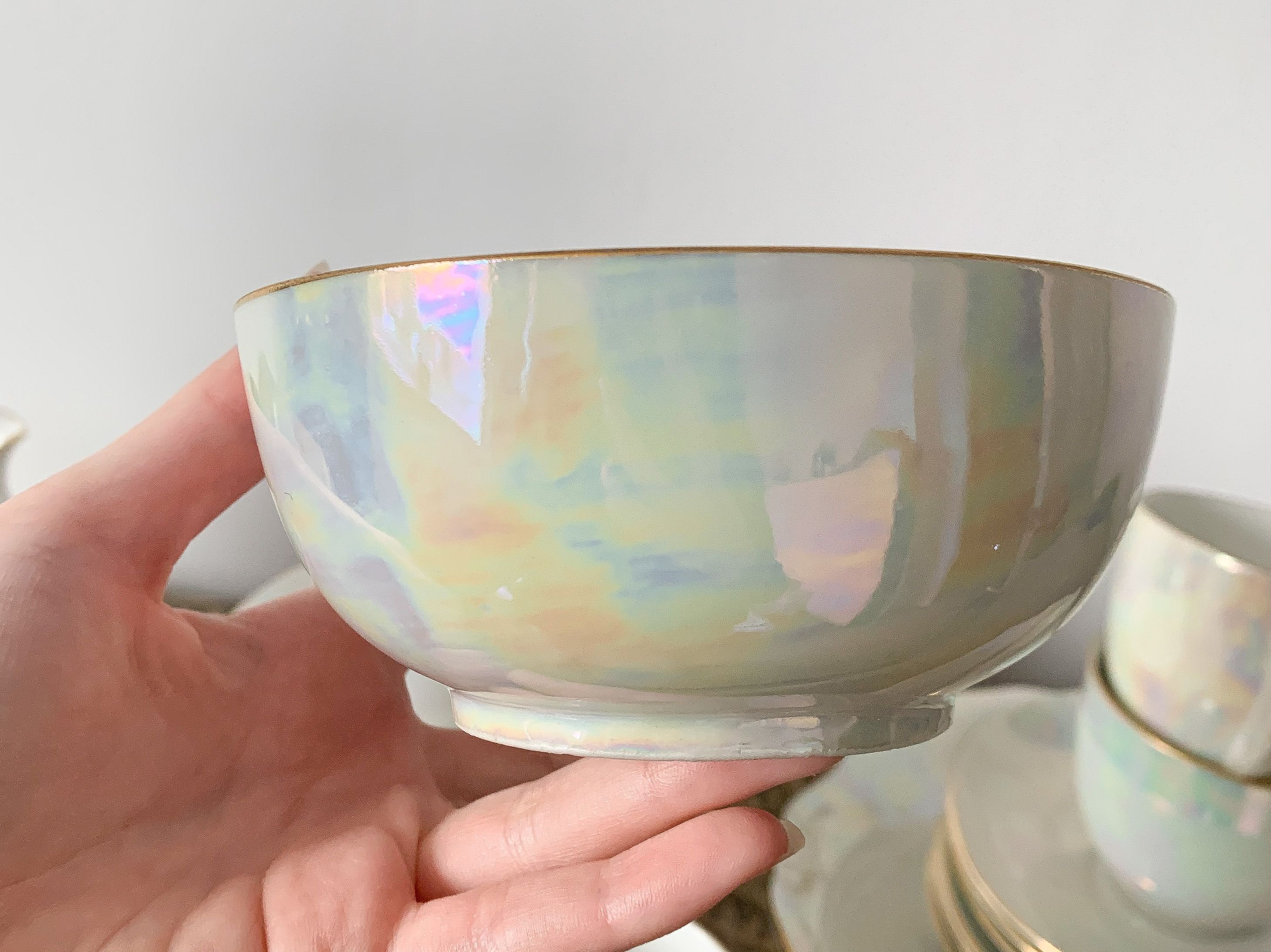 Lusterware Tea Set Cups Saucers Sugar Bowl Plate Milk Jug Czechoslovakia Pottery - Picture 8 of 10