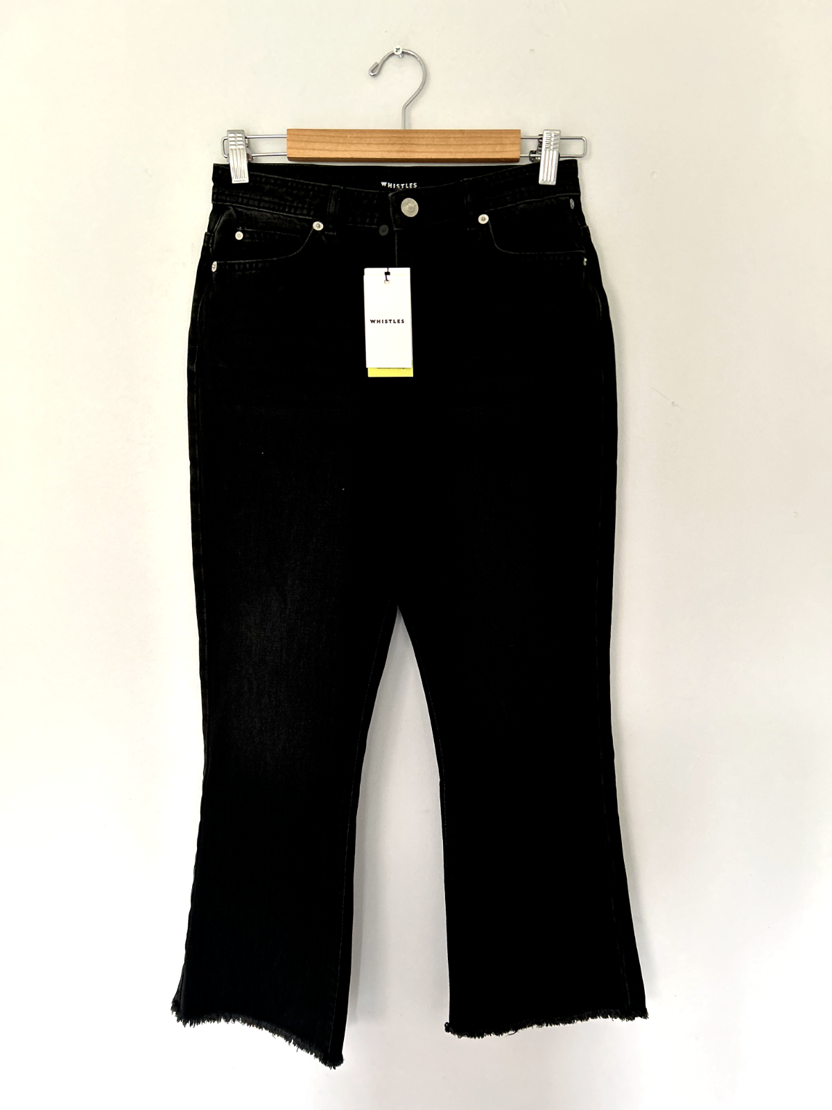 Whistles Jeans Womens Size 28 UK 10 Black Kick Flare Crop Raw Edge Wide