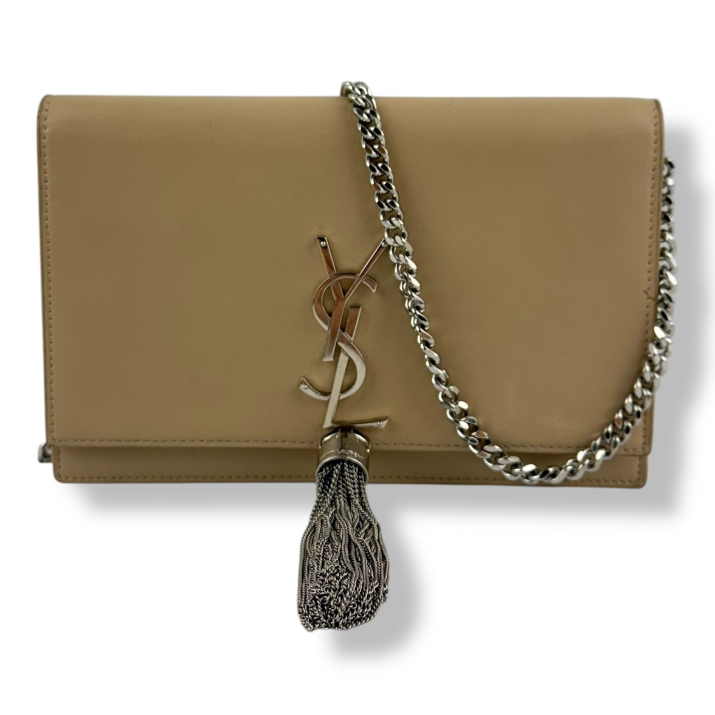 Saint Laurent YSL Beige Smooth Leather Kate Tassel Wallet On Chain Bag
