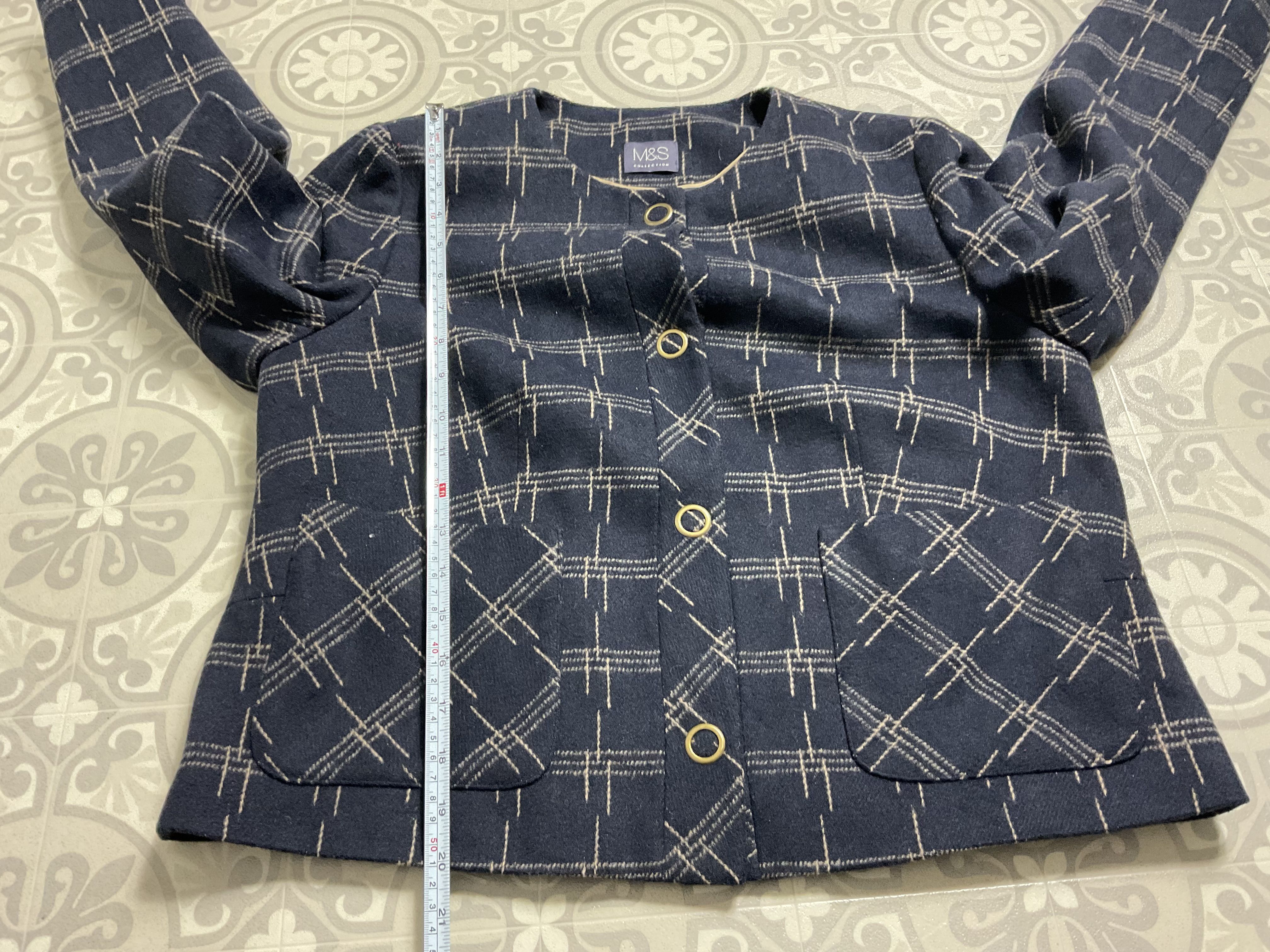 M&S blu navy check contenuto lana bottone bottone staffa UK 14 tasche - Foto 6 di 9