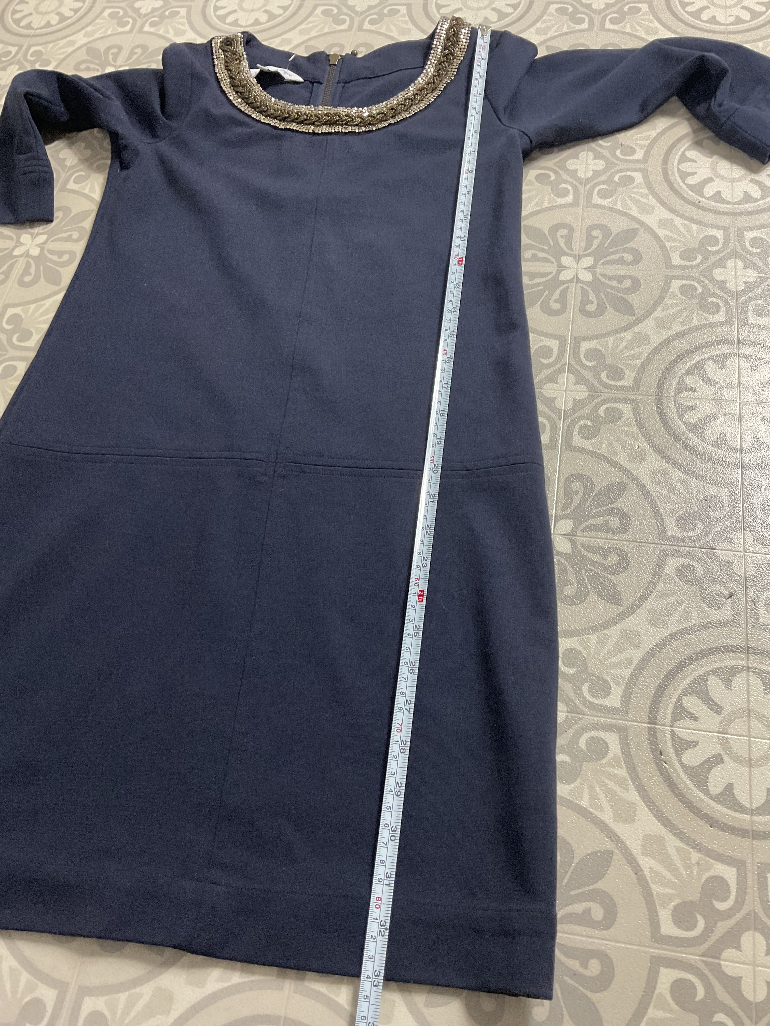 CREW Clothing abito midi a tubino blu navy in jersey impreziosito collo ginocchio UK 6 - Foto 7 di 8