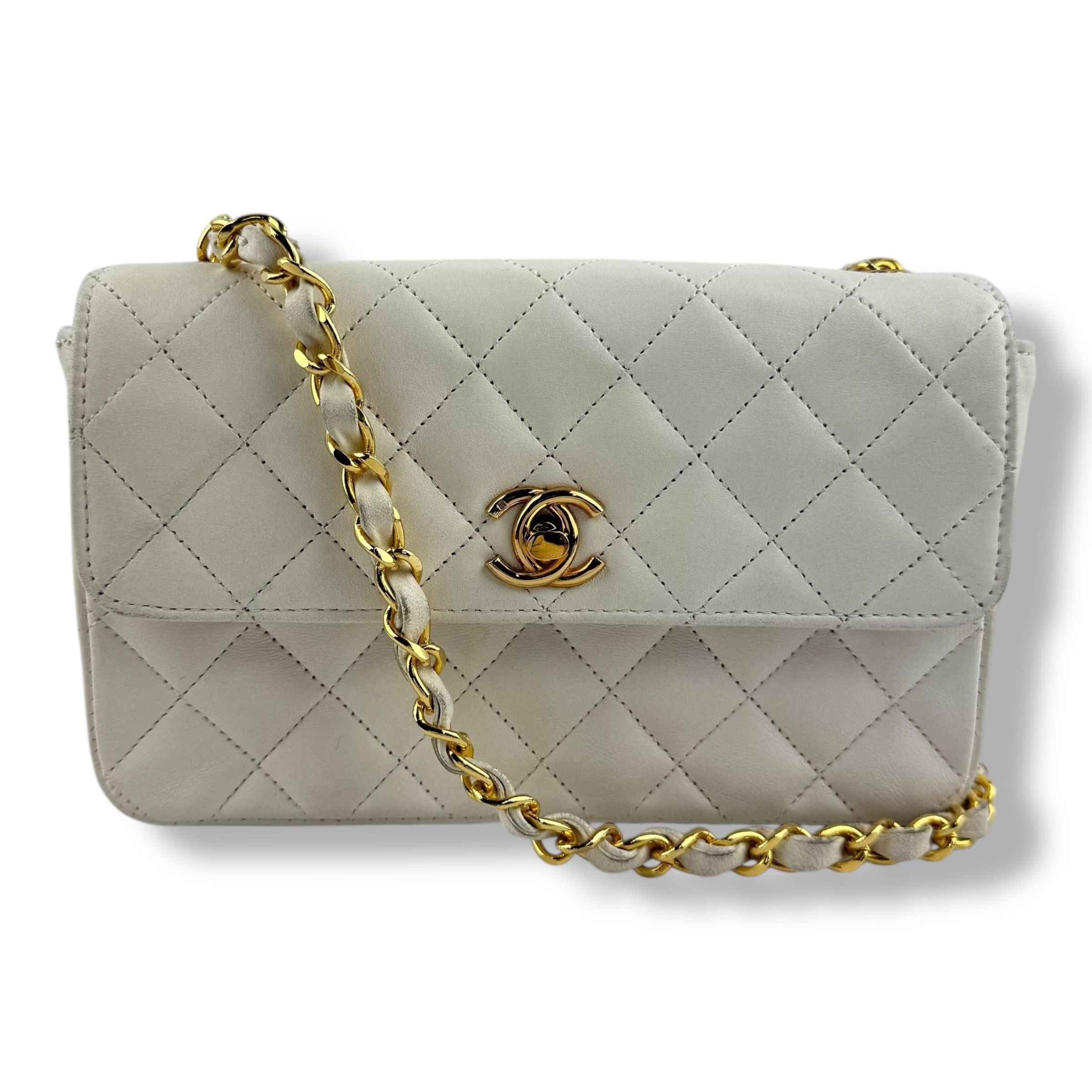 Chanel Matelasse Lambskin Single Flap Chain White Handbag