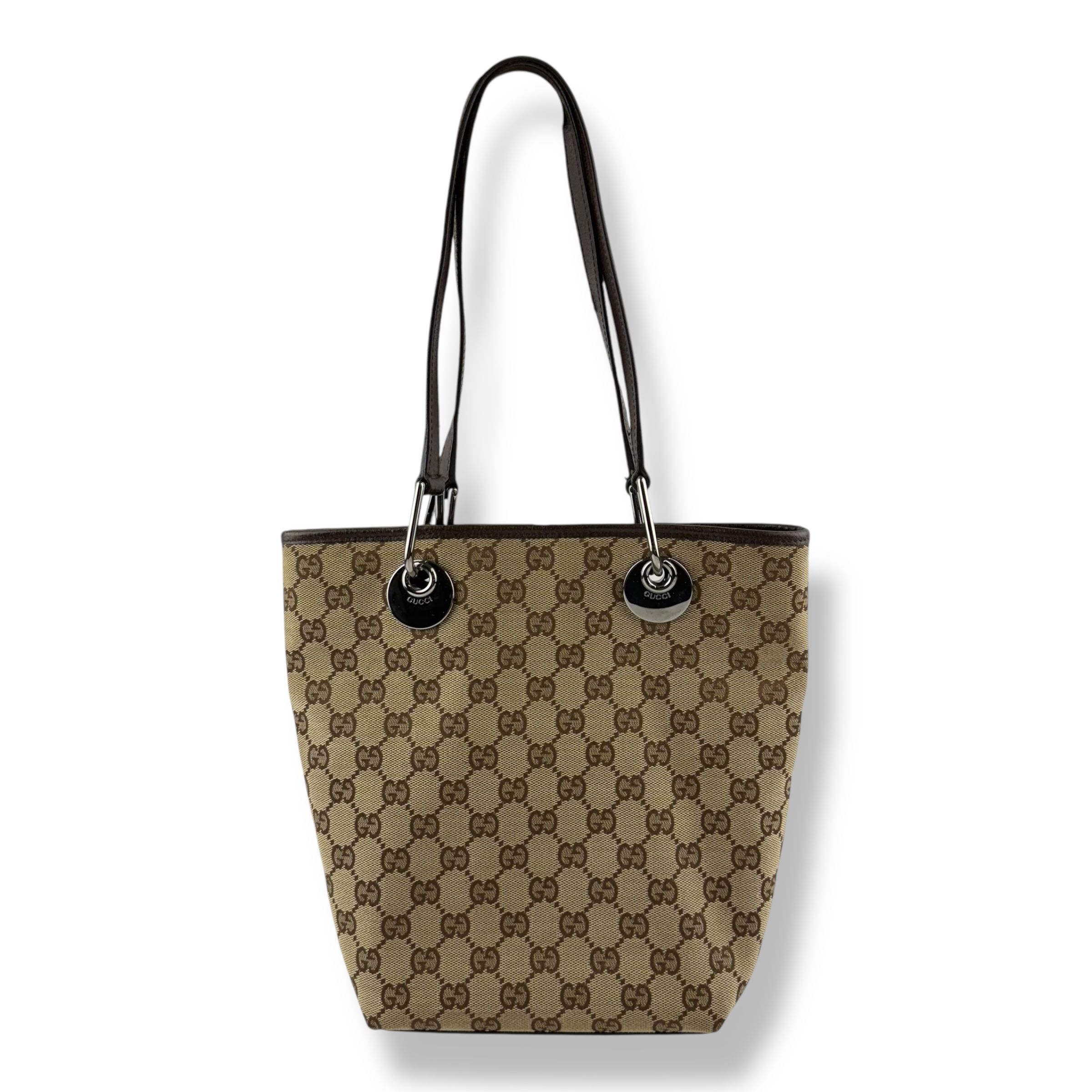 Gucci Beige GG Monogram Canvas Shoulder Tote Handbag