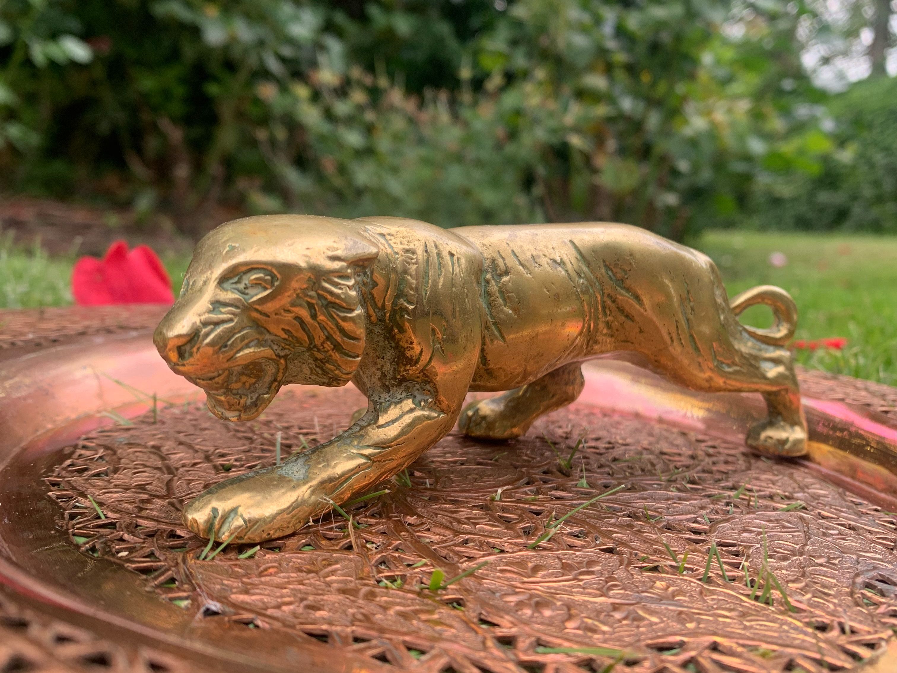Brass Tiger Figurine Small Mid Century Handcrafted Decorative Piece Paperweight - Picture 1 of 9