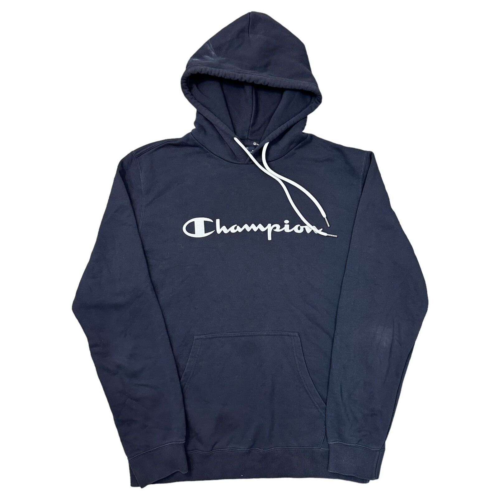 Champion Hoodie Graphic Print Pullover Navy Y2K Blue Sweatshirt