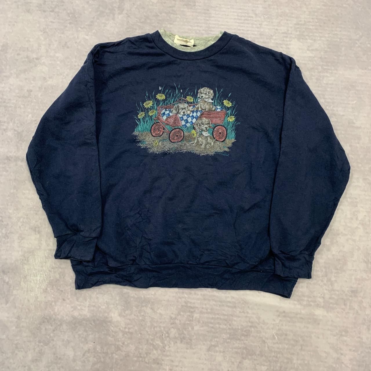 Vintage Sweatshirt Cottagecore cute dogs patterned jumper with double collar - Picture 1 of 5
