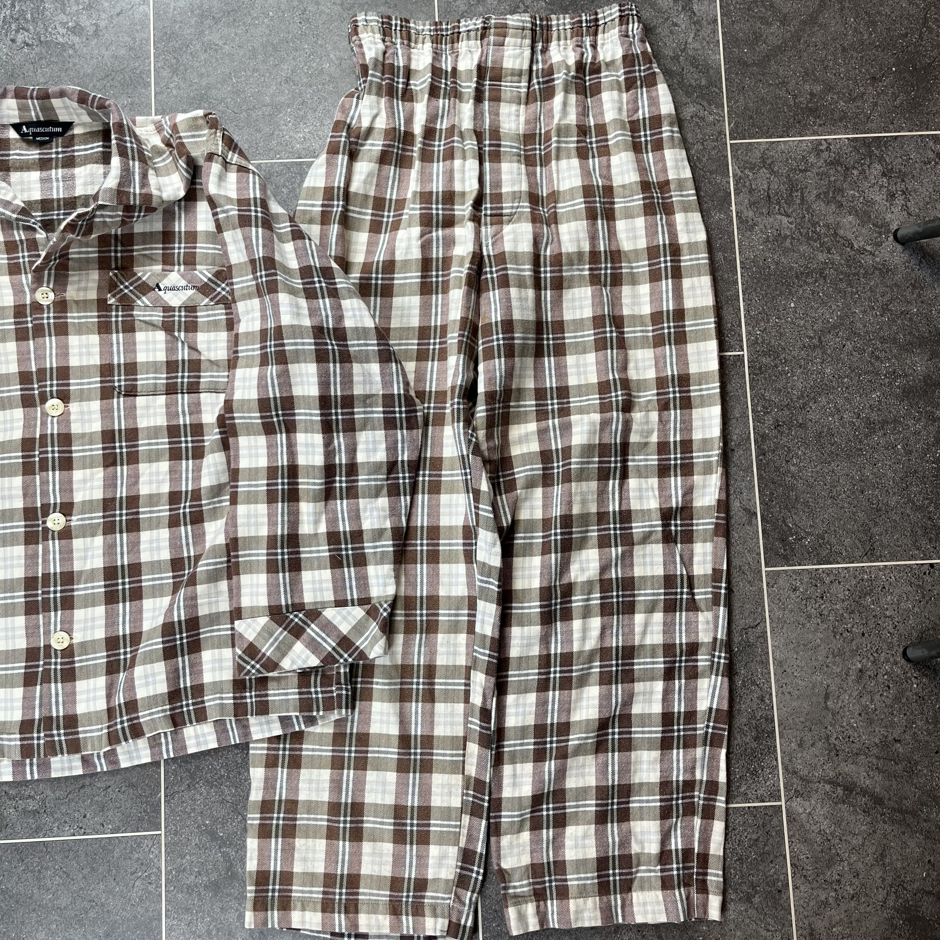 Aquascutum House Check Pyjama Set Sleepwear Lounge Brown Mens Shirt- Size Medium - Bild 3 von 6