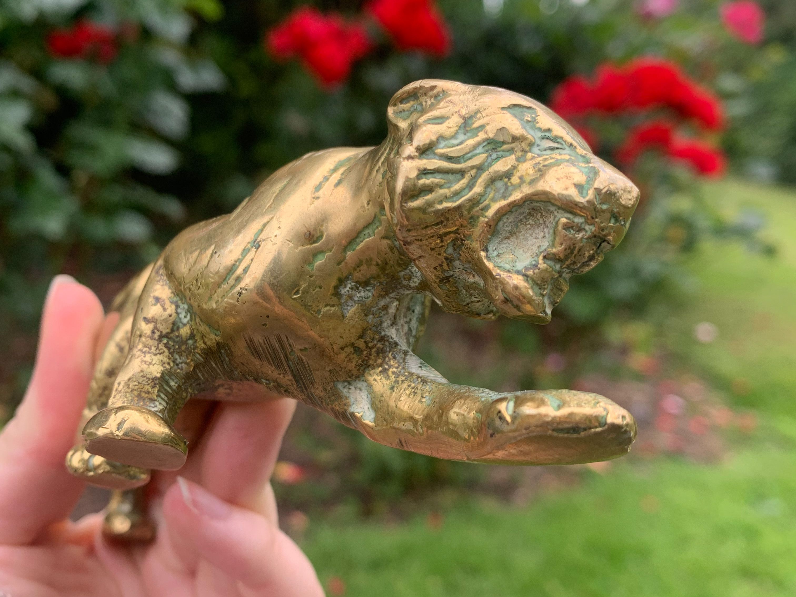 Brass Tiger Figurine Small Mid Century Handcrafted Decorative Piece Paperweight - Picture 8 of 9