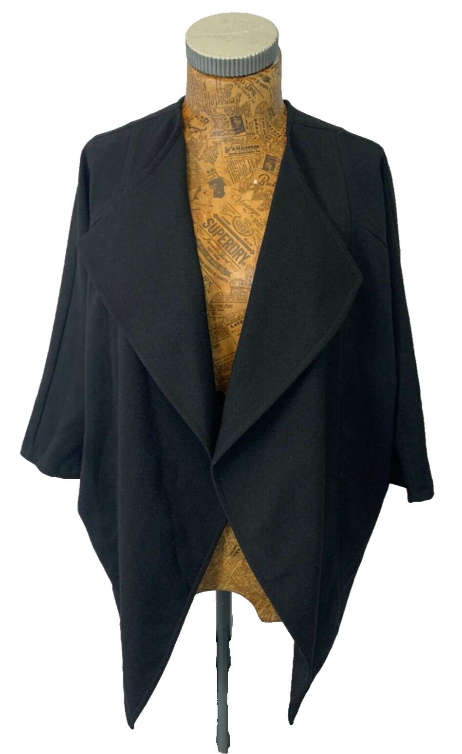 ATMOSPHERE COATIGAN JACKET 6 BLACK Set In Sleeves Open Front Unlined Midi Casual