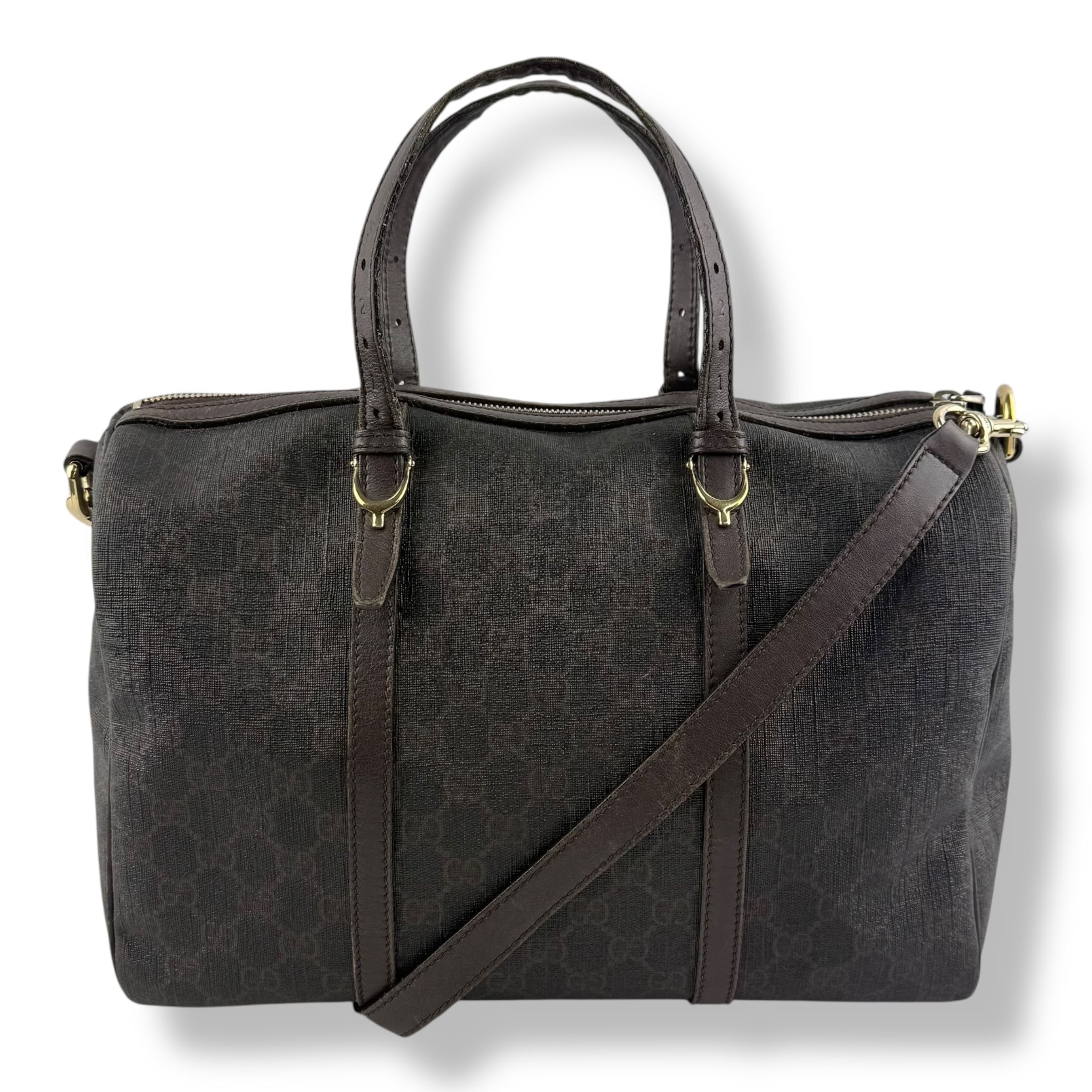 Gucci GG Brown Supreme Boston Medium Bowling Bag