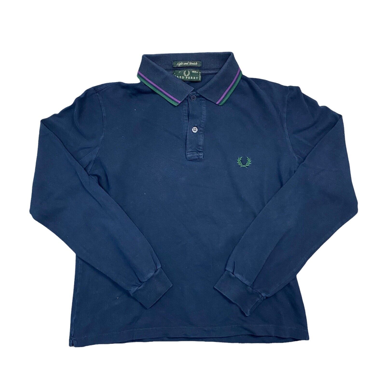 Fred Perry Blue Polo Shirt Light & Stretch Long Sleeve Twin Tipped Womens XL