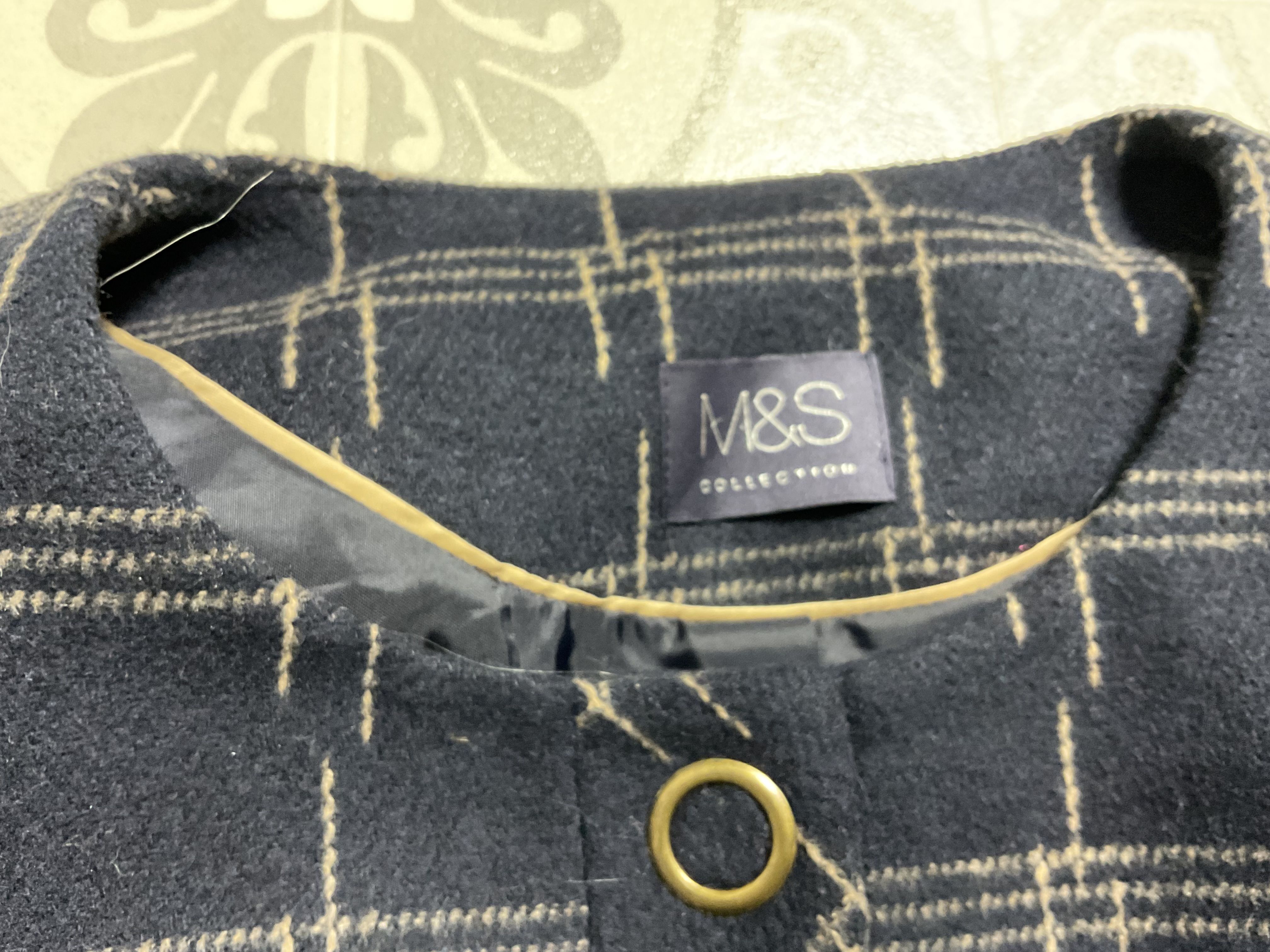M&S blu navy check contenuto lana bottone bottone staffa UK 14 tasche - Foto 5 di 9