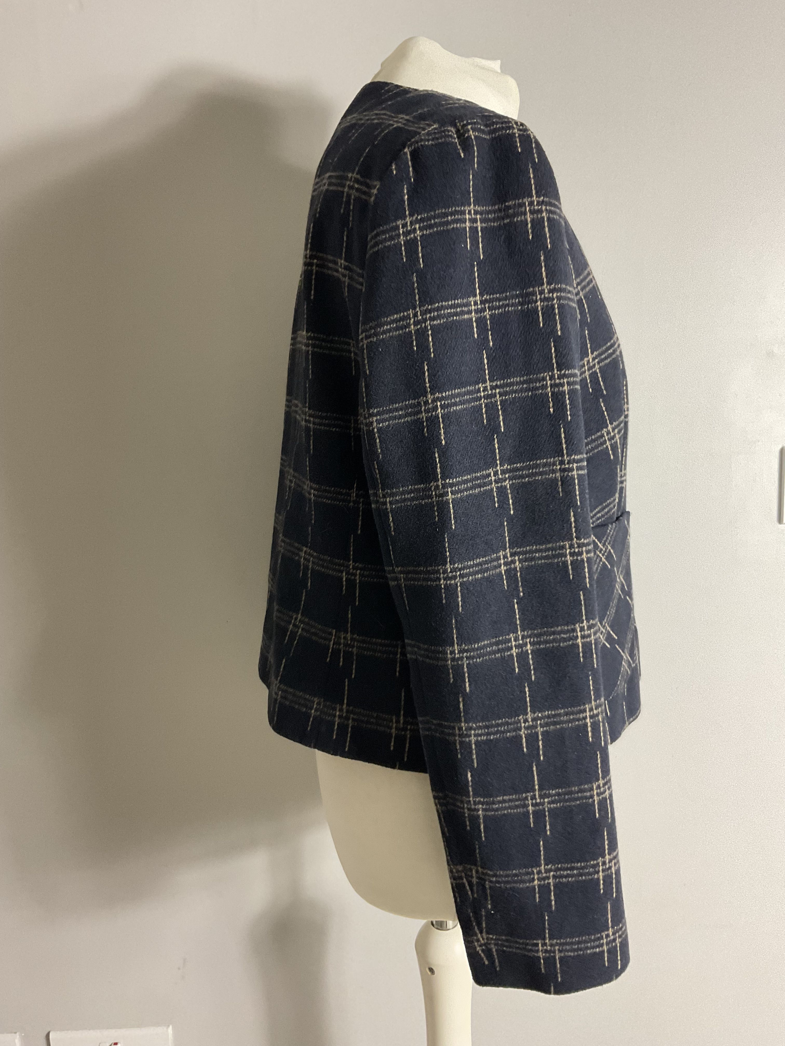 M&S blu navy check contenuto lana bottone bottone staffa UK 14 tasche - Foto 3 di 9