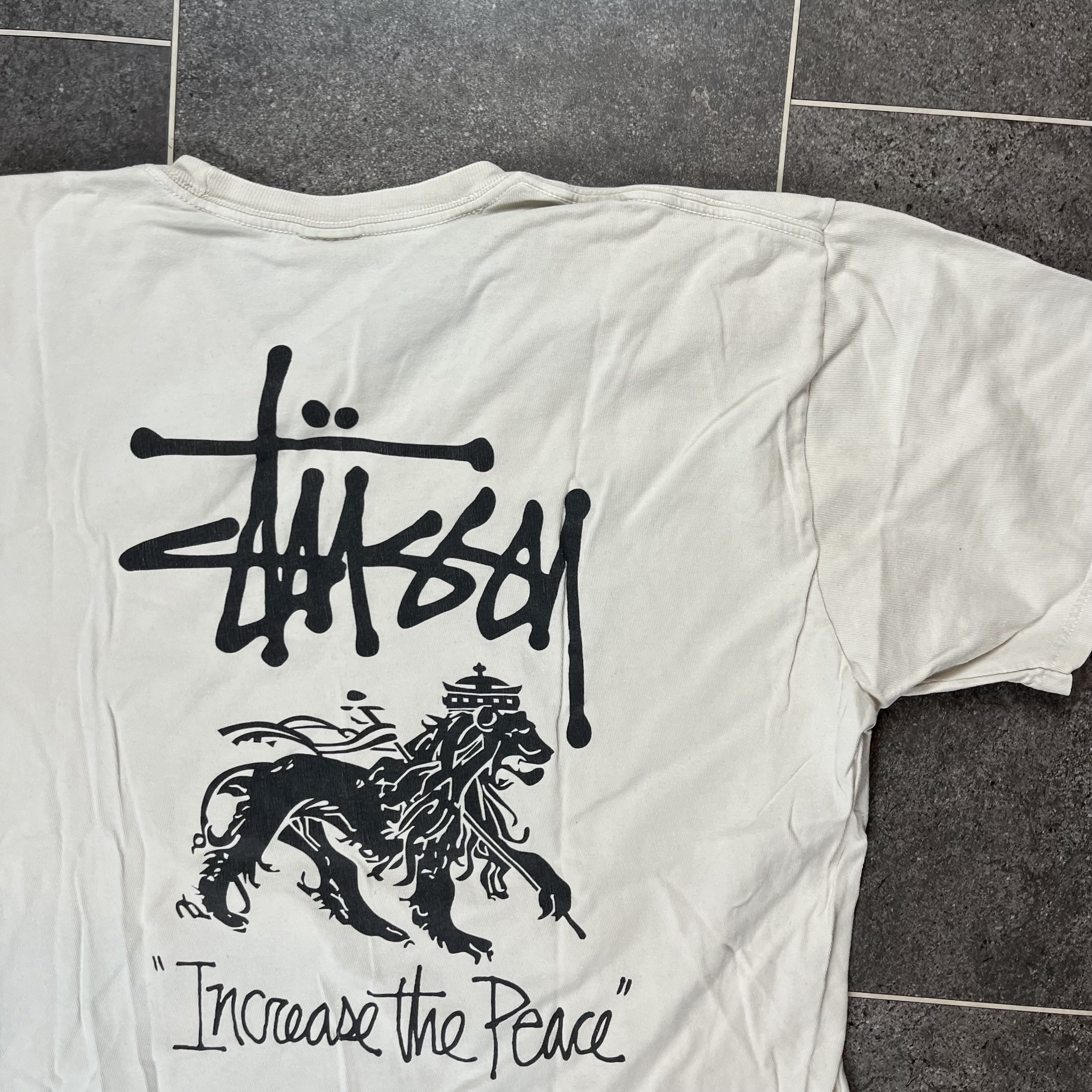 Stussy Increase the Peace Lion T Shirt Tee Skate White Short Sleeve Mens - Large - Picture 7 of 7