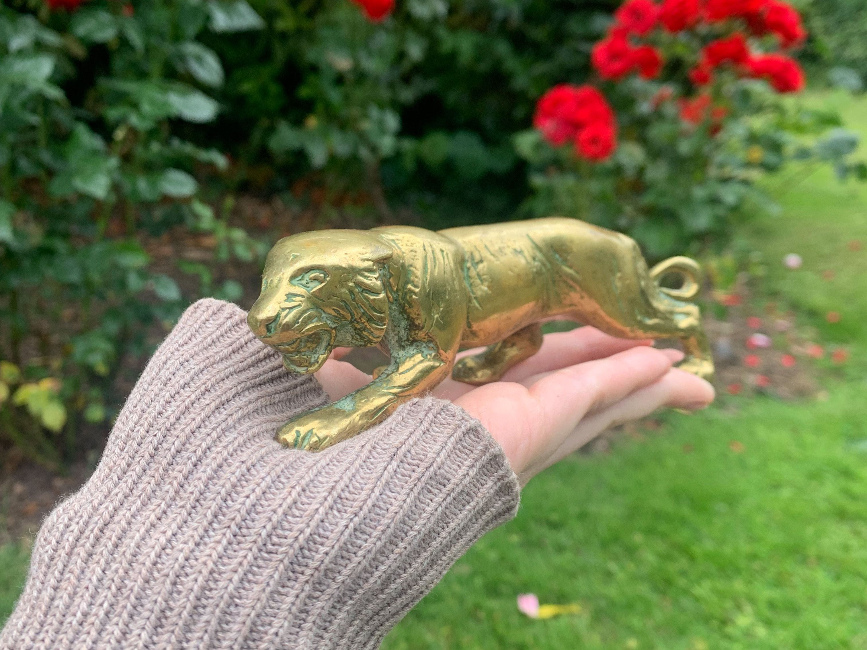 Brass Tiger Figurine Small Mid Century Handcrafted Decorative Piece Paperweight - Picture 3 of 9