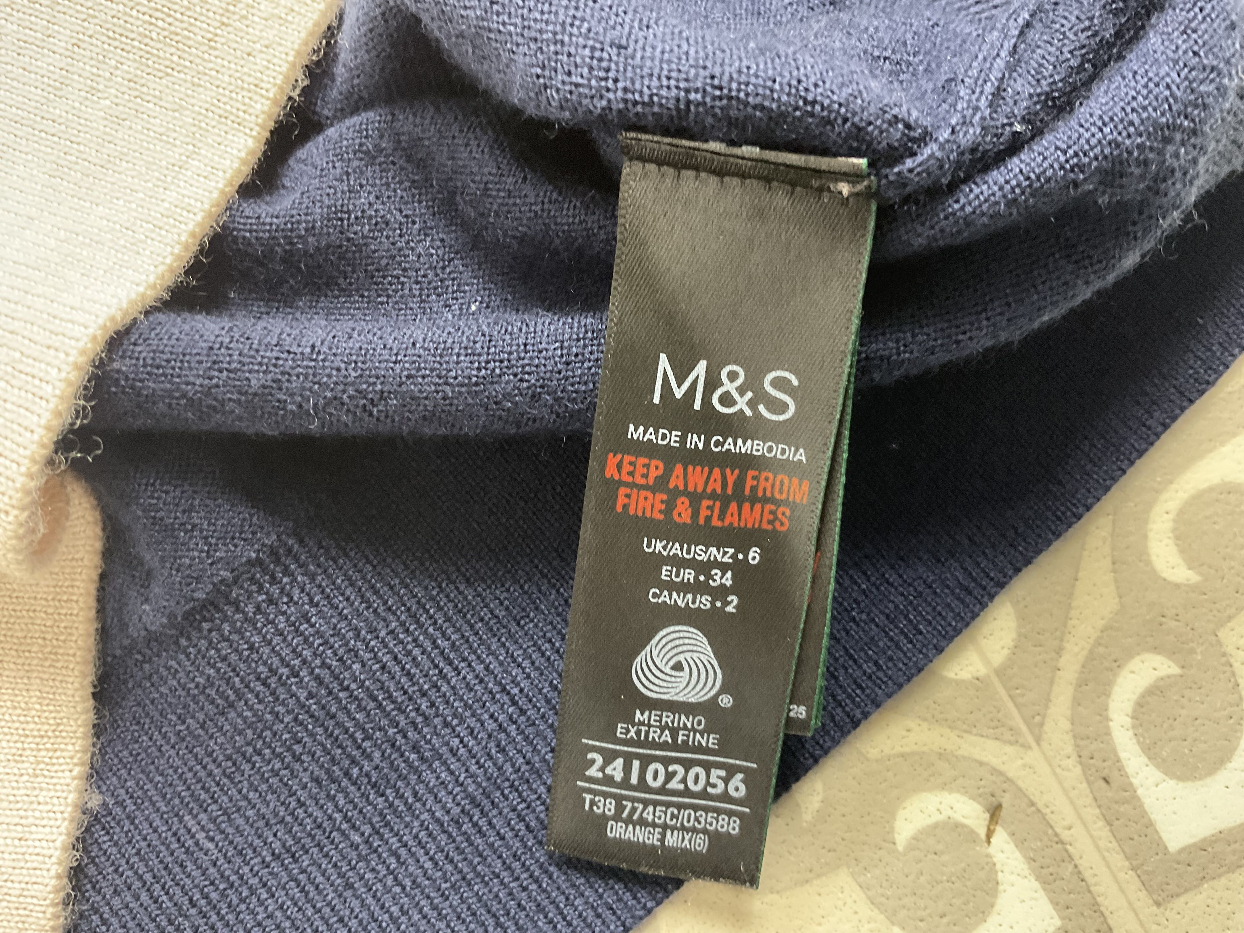 Maglione donna M&S multicolore color block lana merino maglia fine UK 6 - Foto 8 di 9