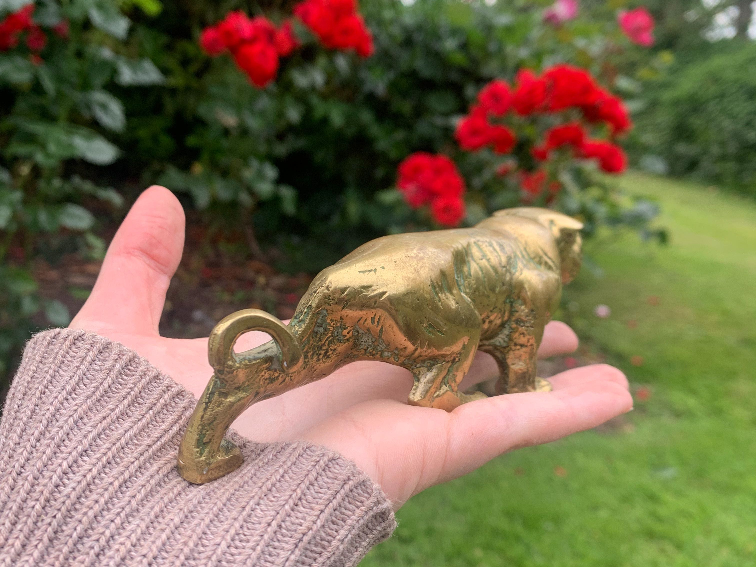 Brass Tiger Figurine Small Mid Century Handcrafted Decorative Piece Paperweight - Picture 6 of 9