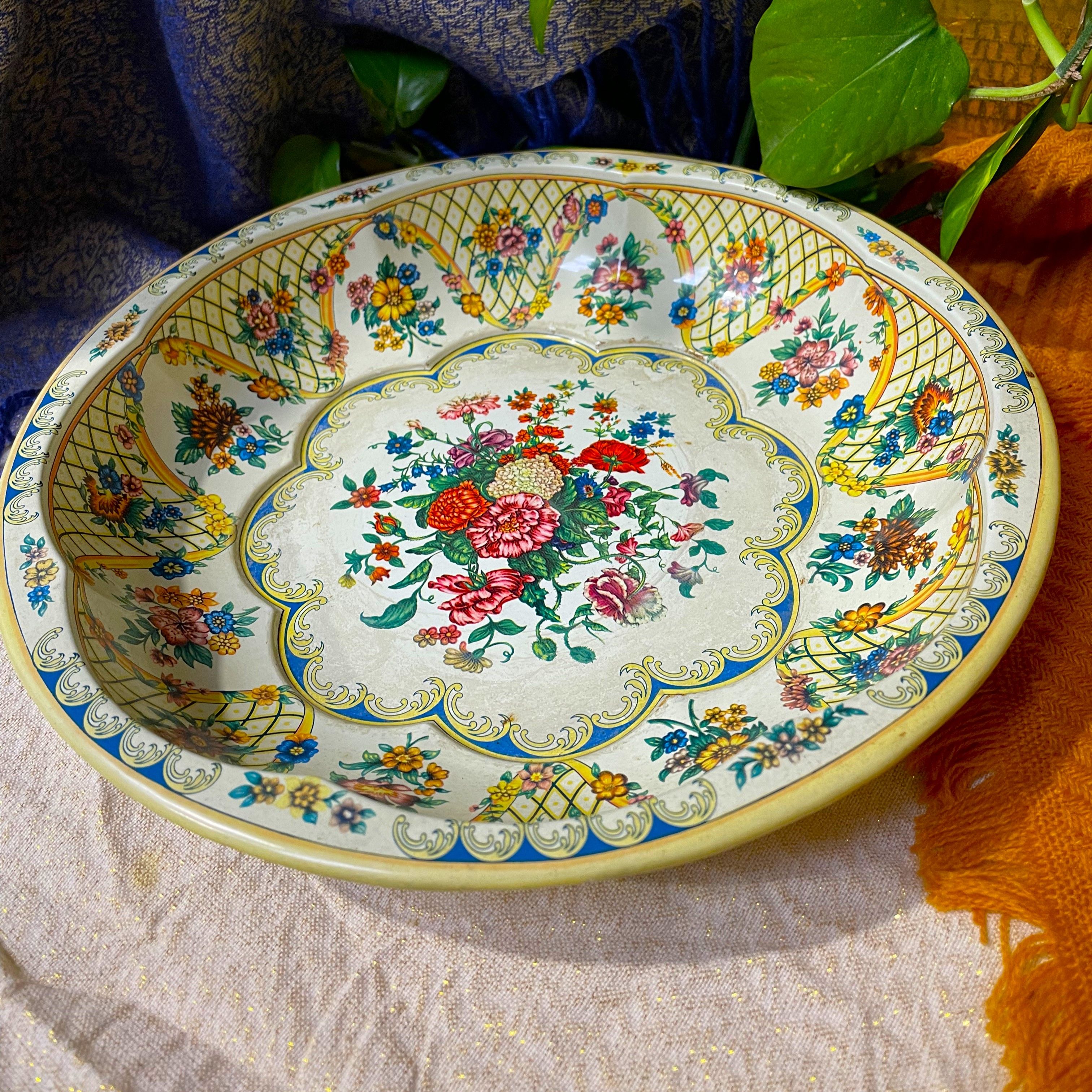 Schale rund Metall Blumengitter 1971 Daher verzierte Ware Made in England - Bild 7 von 9