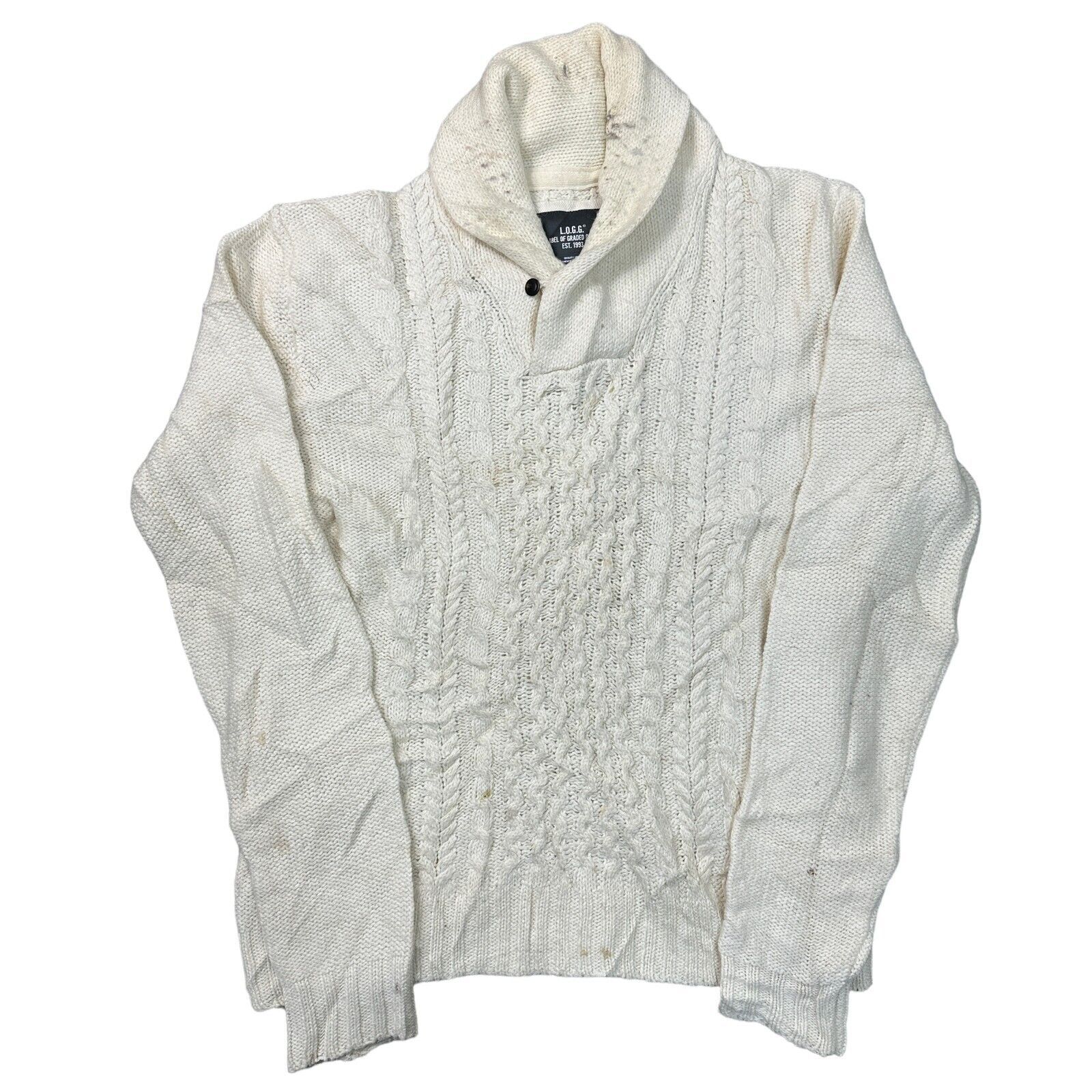 H&M Chunky Cable Knit Jumper Shawl Neck Baggy Beige Sweater Mens XL