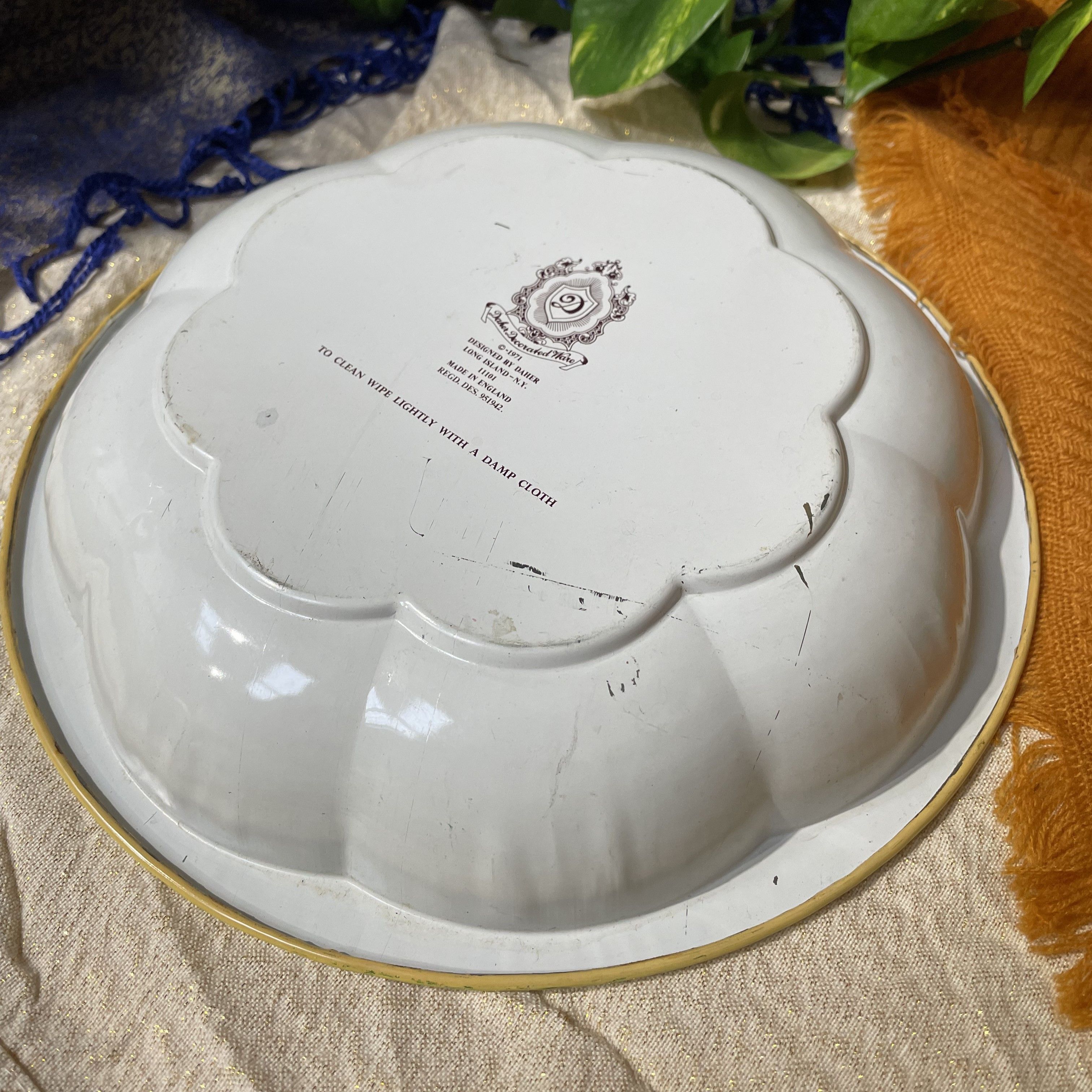 Schale rund Metall Blumengitter 1971 Daher verzierte Ware Made in England - Bild 8 von 9