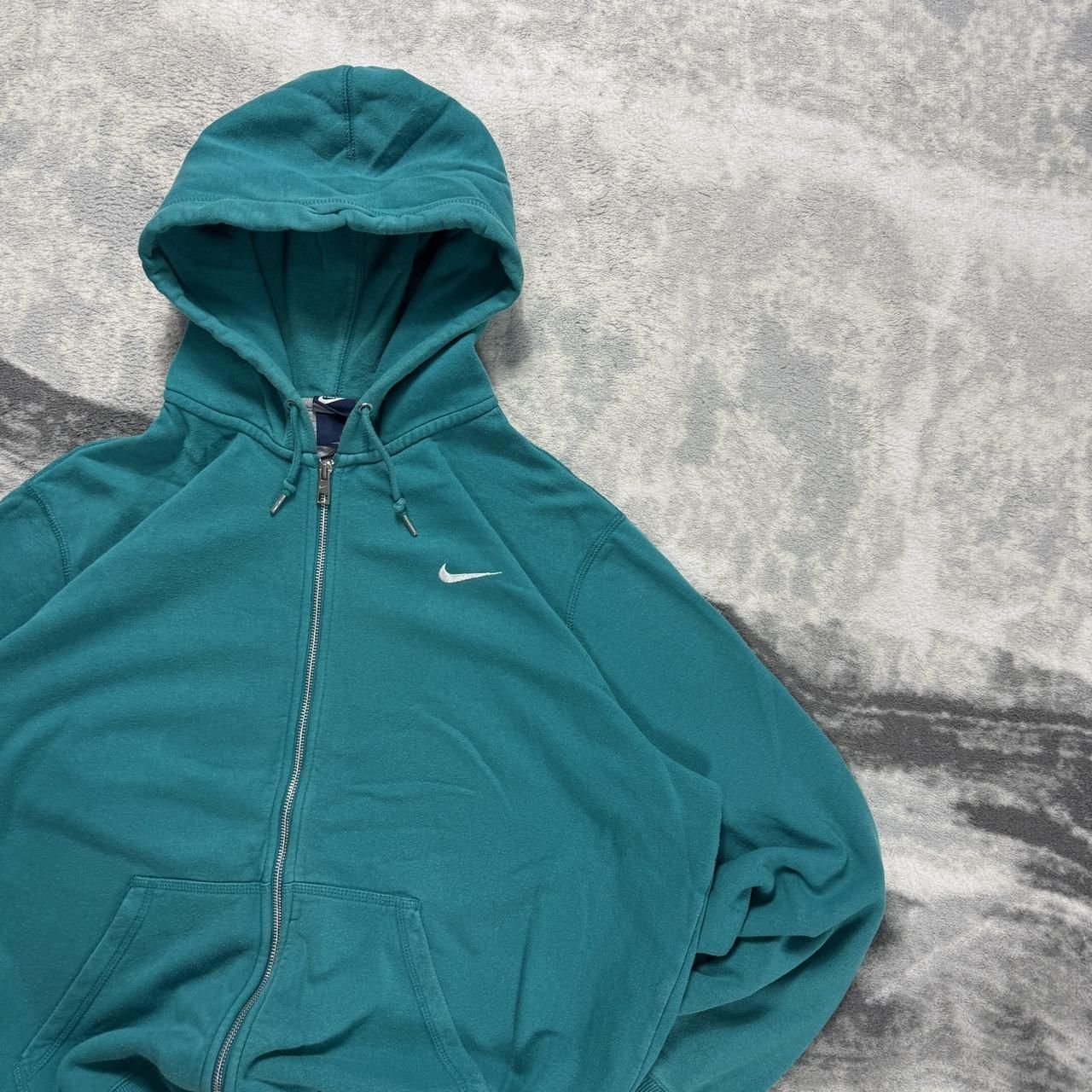 VTG Nike 2000s Turquoise Full Zip Mini Swoosh Sz XL Oversized Heavyweight Hoodie image 2