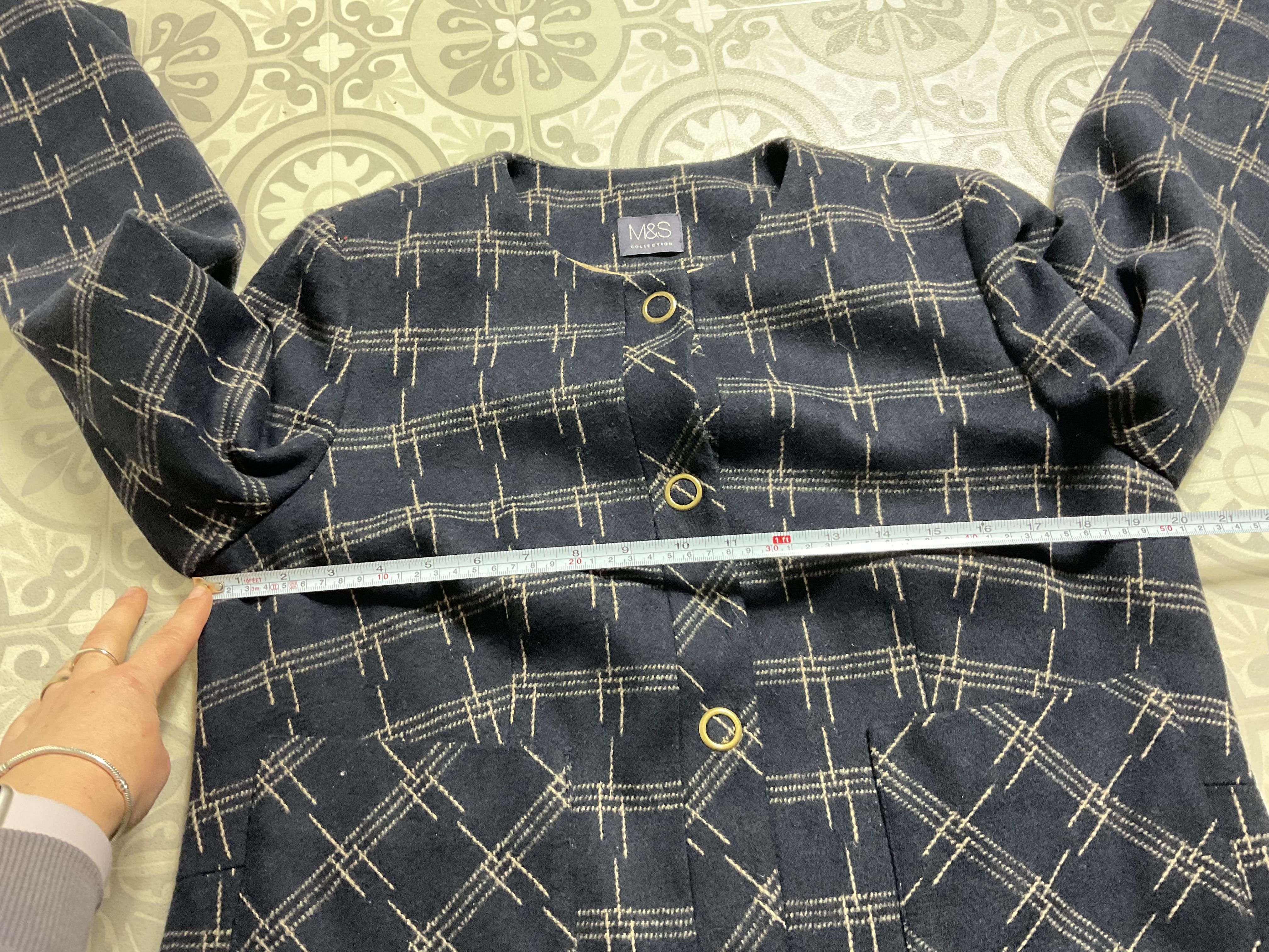 M&S blu navy check contenuto lana bottone bottone staffa UK 14 tasche - Foto 7 di 9