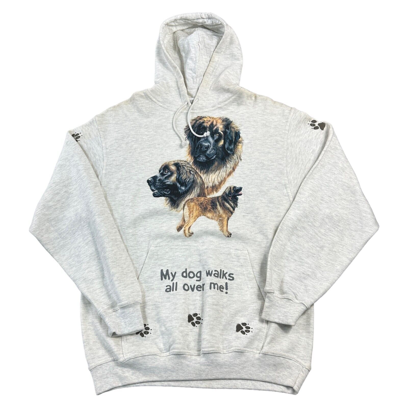 Big Dog Hoodie Leonberger Graphic Print Wildlife Y2K Grey Sweatshirt Mens  Medium