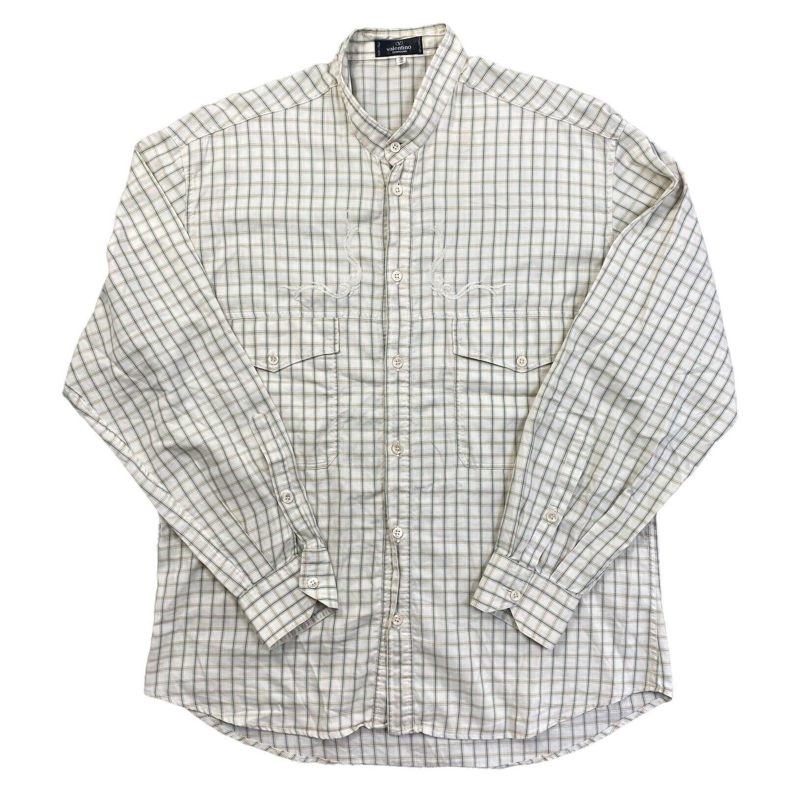 Chemise beige Valentino Boutique Made In Italy Western à carreaux homme XL