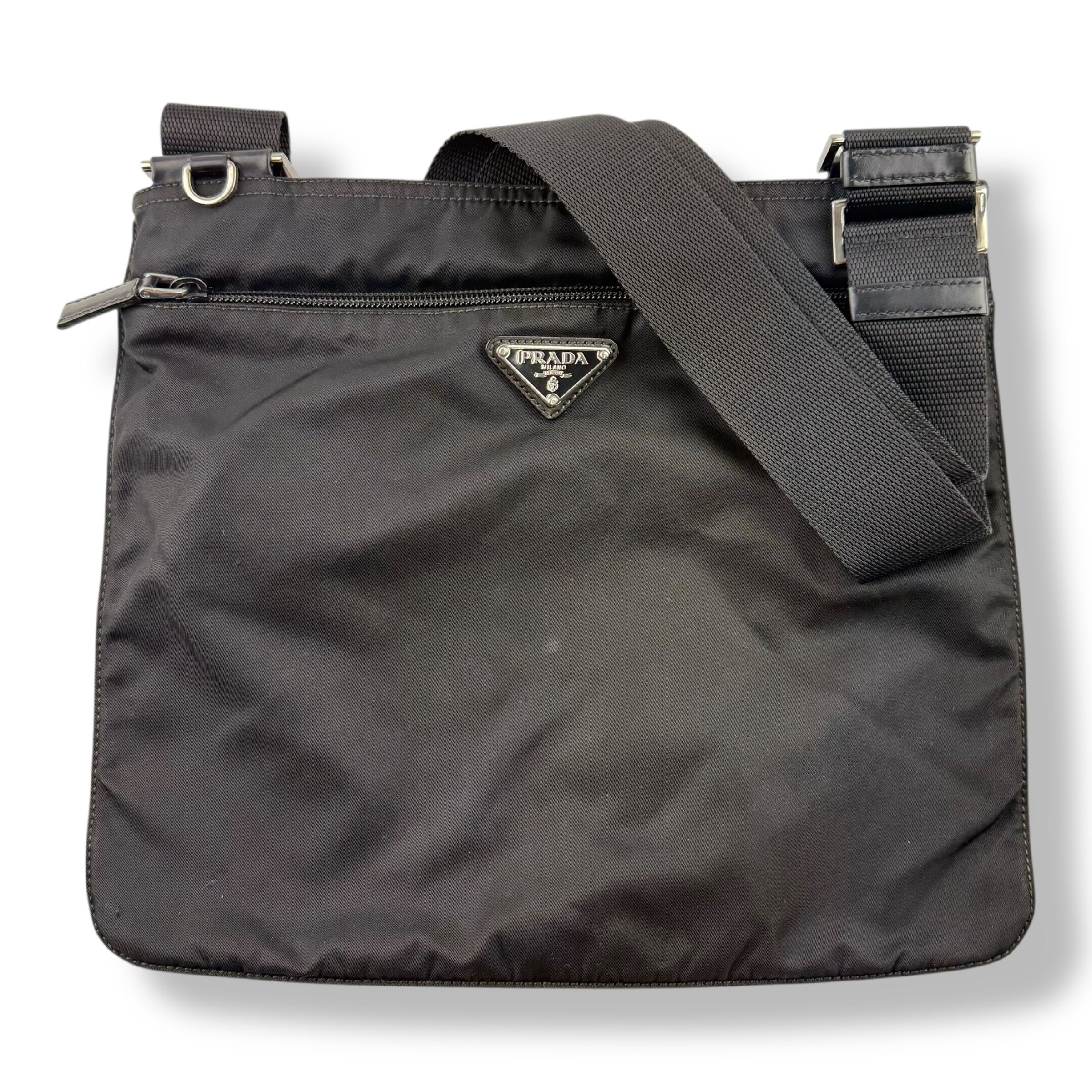 Prada Plaque Logo Black Nylon Messenger Crossbody Bag