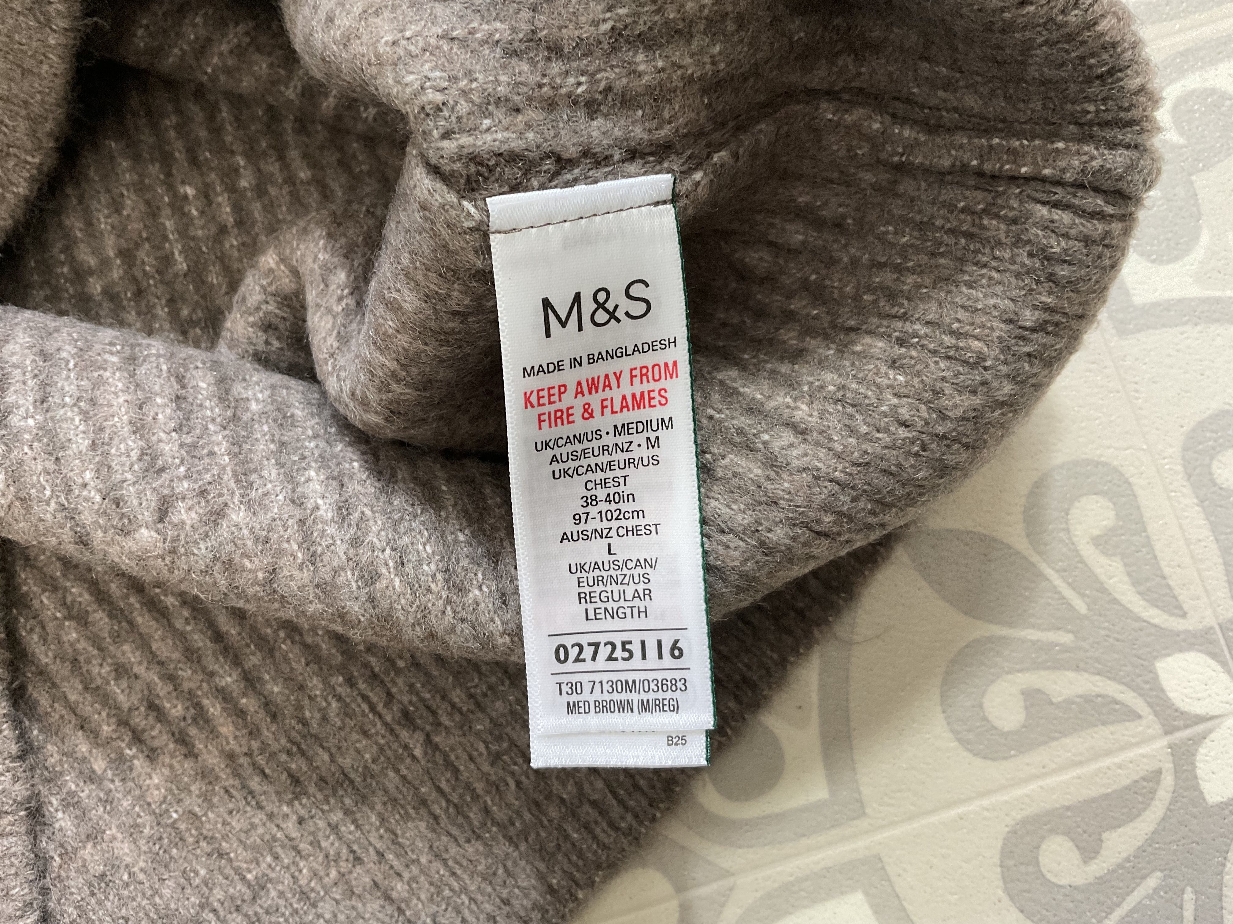 Maglione pullover nuovo con etichette Marks & Spencer med marrone contenuto lana M UK nuovo - Foto 8 di 9
