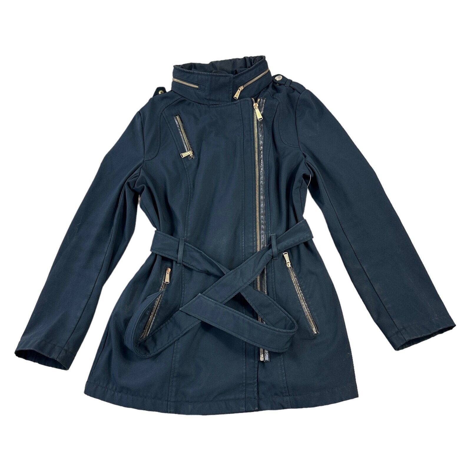Cappotto trench Michael Kors soft shell con cintura zip intera blu medio donna medio