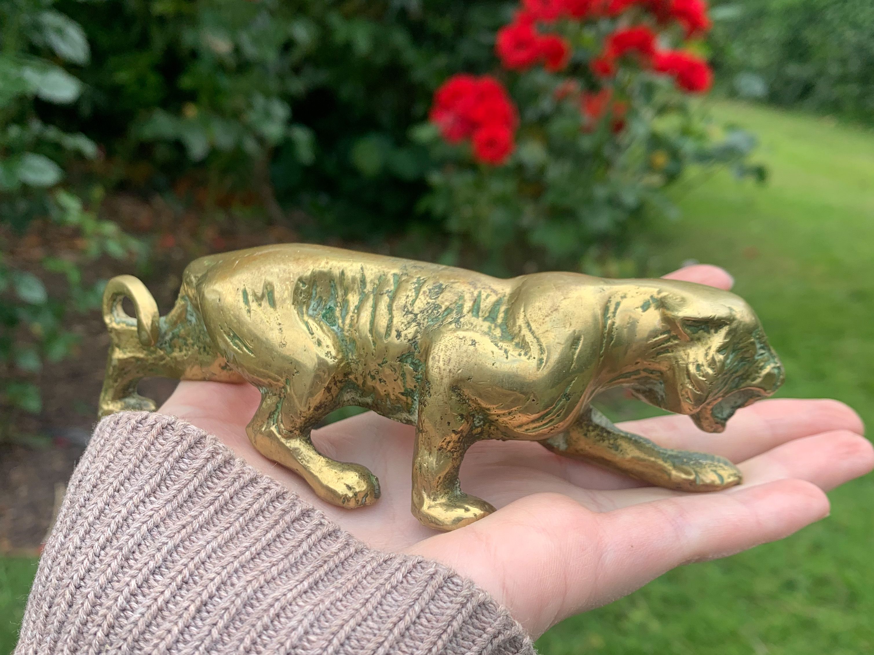 Brass Tiger Figurine Small Mid Century Handcrafted Decorative Piece Paperweight - Picture 5 of 9