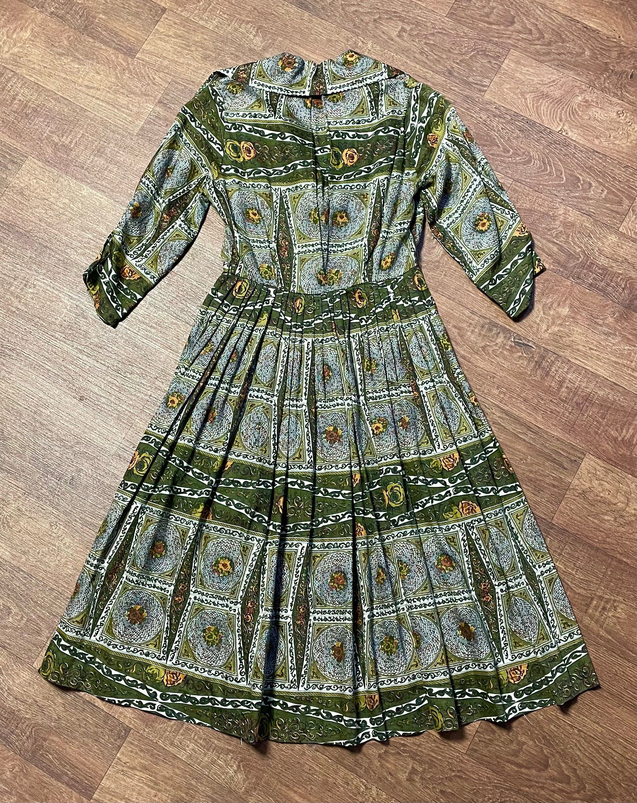 Vintage 50s Dress | Olive Cotton Shirtwaister | 8/10 | 1950s Dresses | Retro - Picture 3 of 3