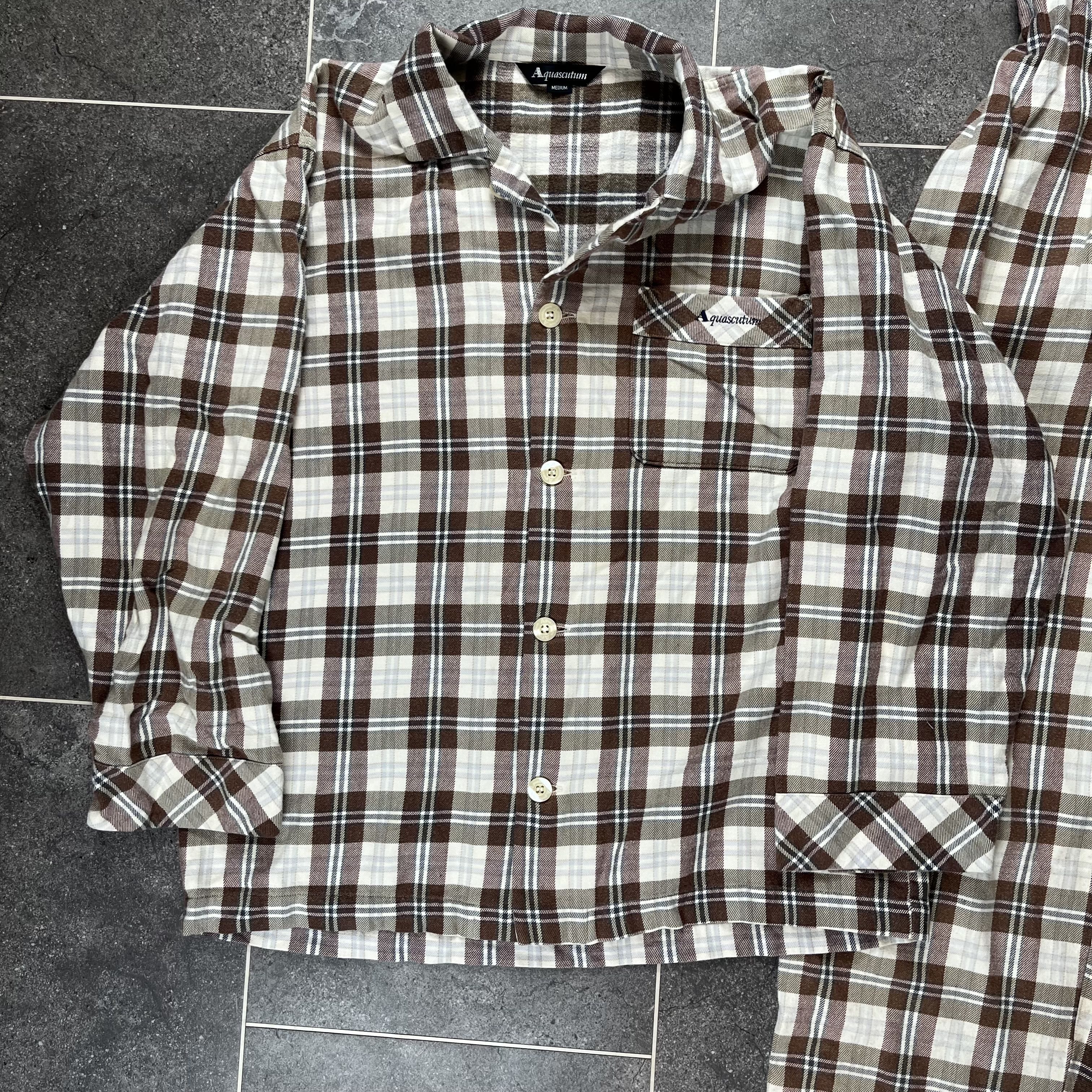 Aquascutum House Check Pyjama Set Sleepwear Lounge Brown Mens Shirt- Size Medium - Bild 2 von 6