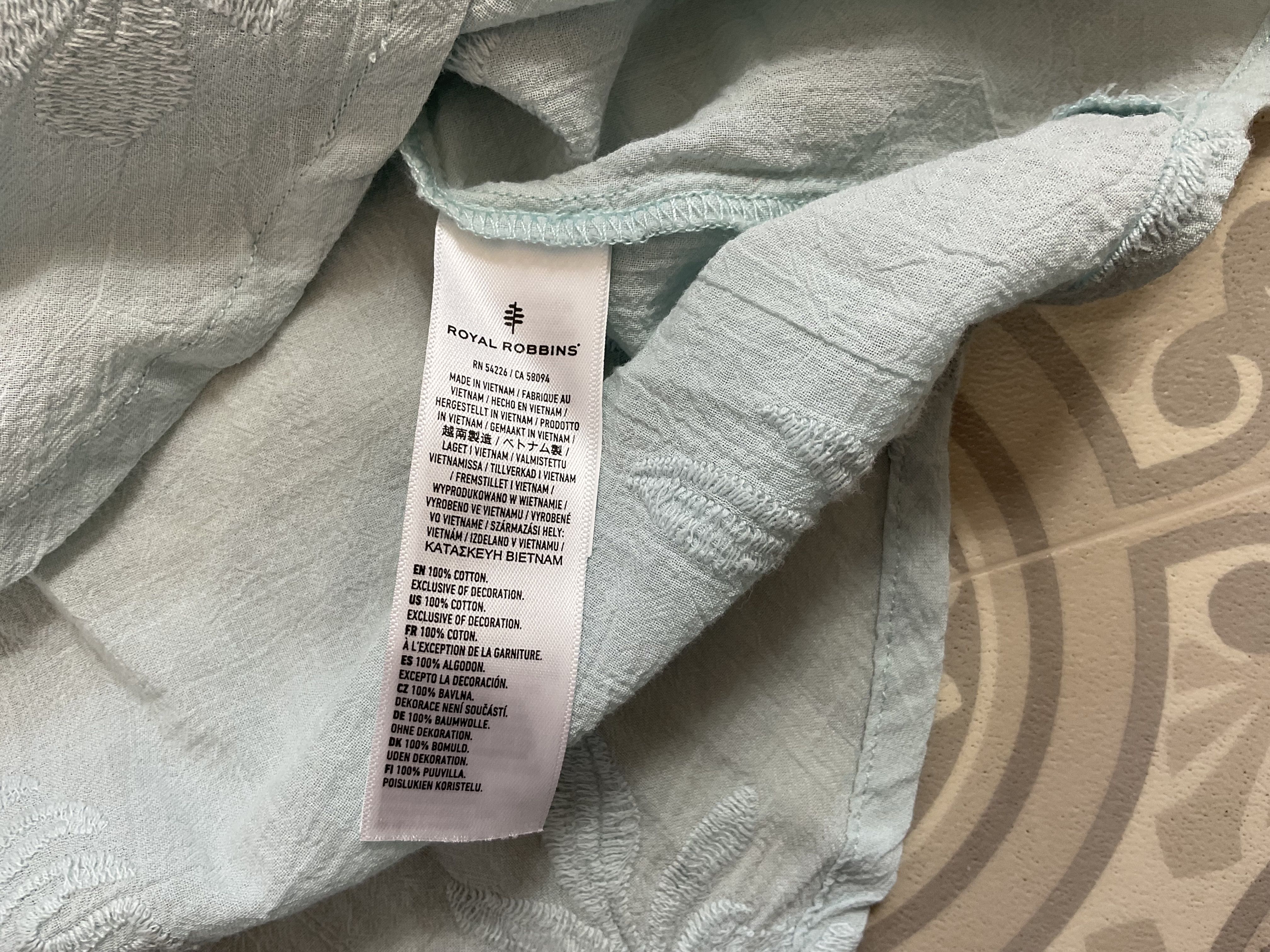 Blusa top Royal Robbins blu elettrico cotone ricamato floreale UK 10 12 - Foto 7 di 8