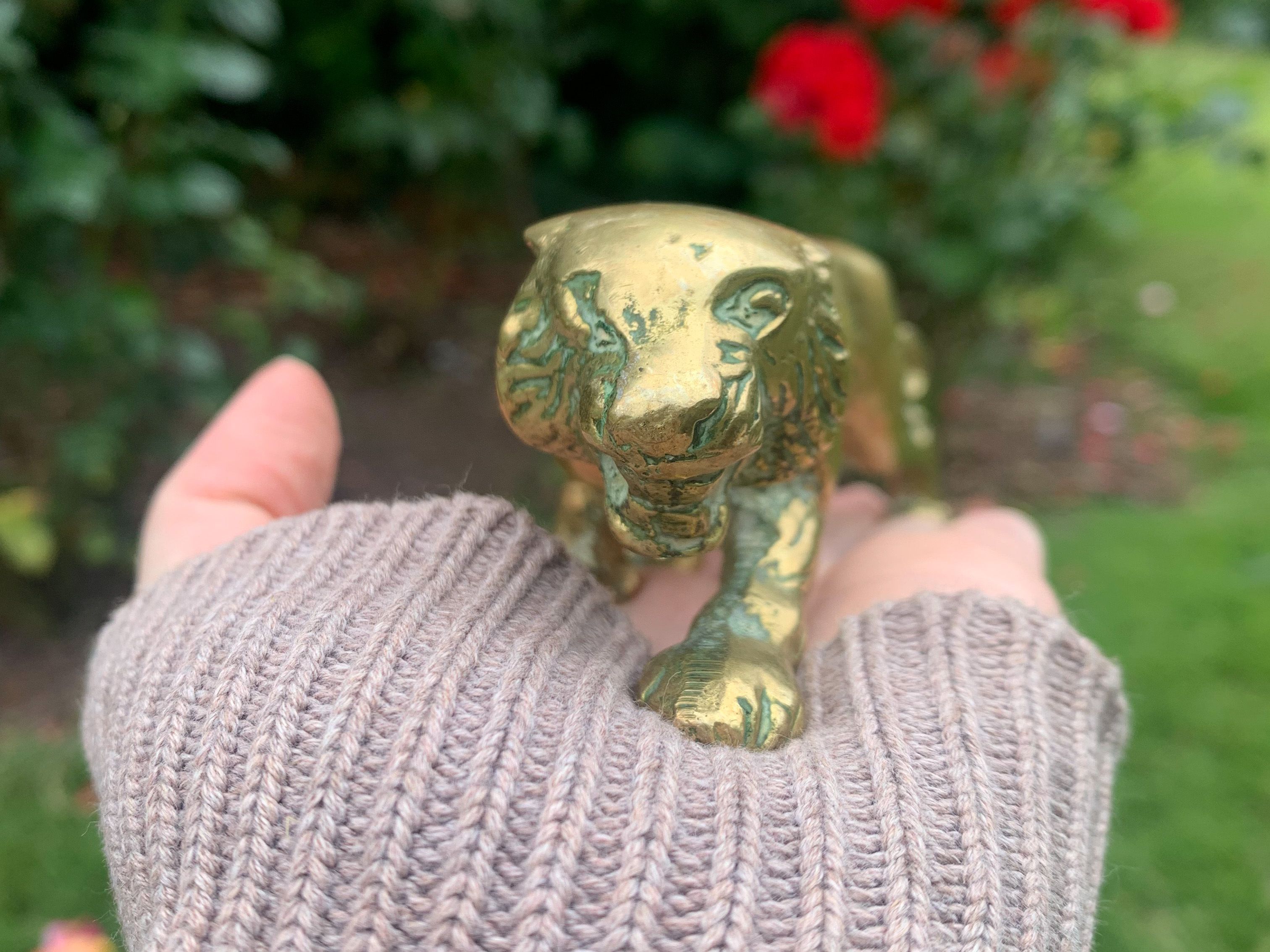 Brass Tiger Figurine Small Mid Century Handcrafted Decorative Piece Paperweight - Picture 4 of 9