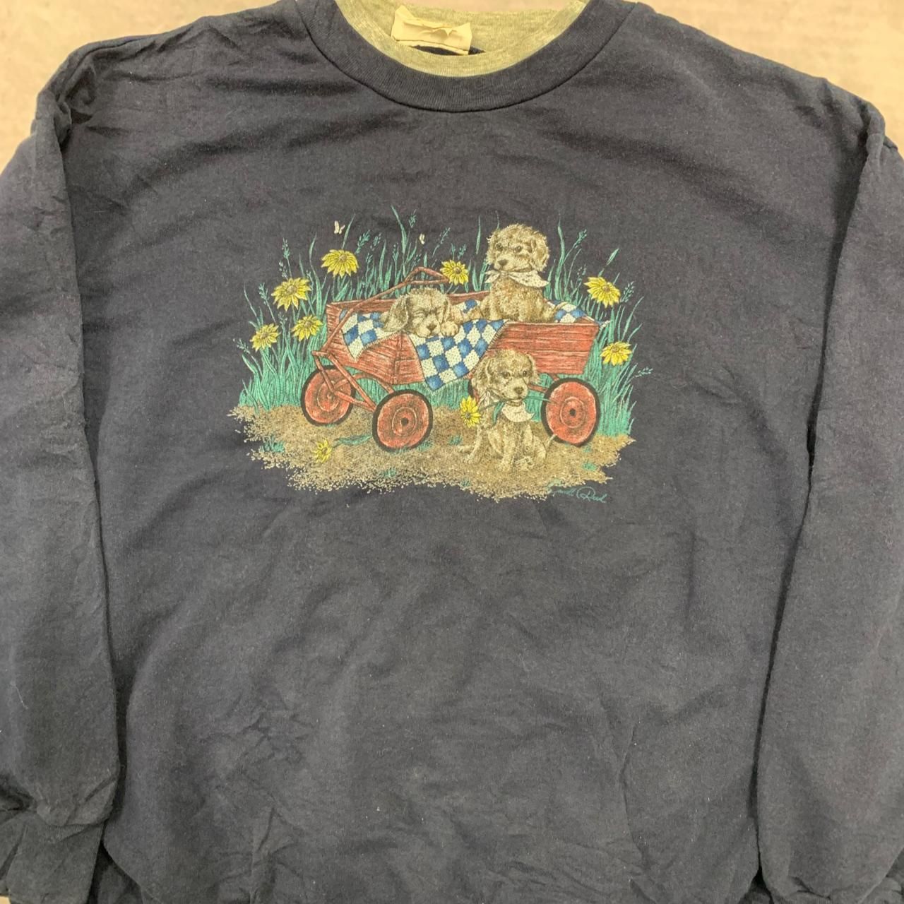 Vintage Sweatshirt Cottagecore cute dogs patterned jumper with double collar - Picture 2 of 5