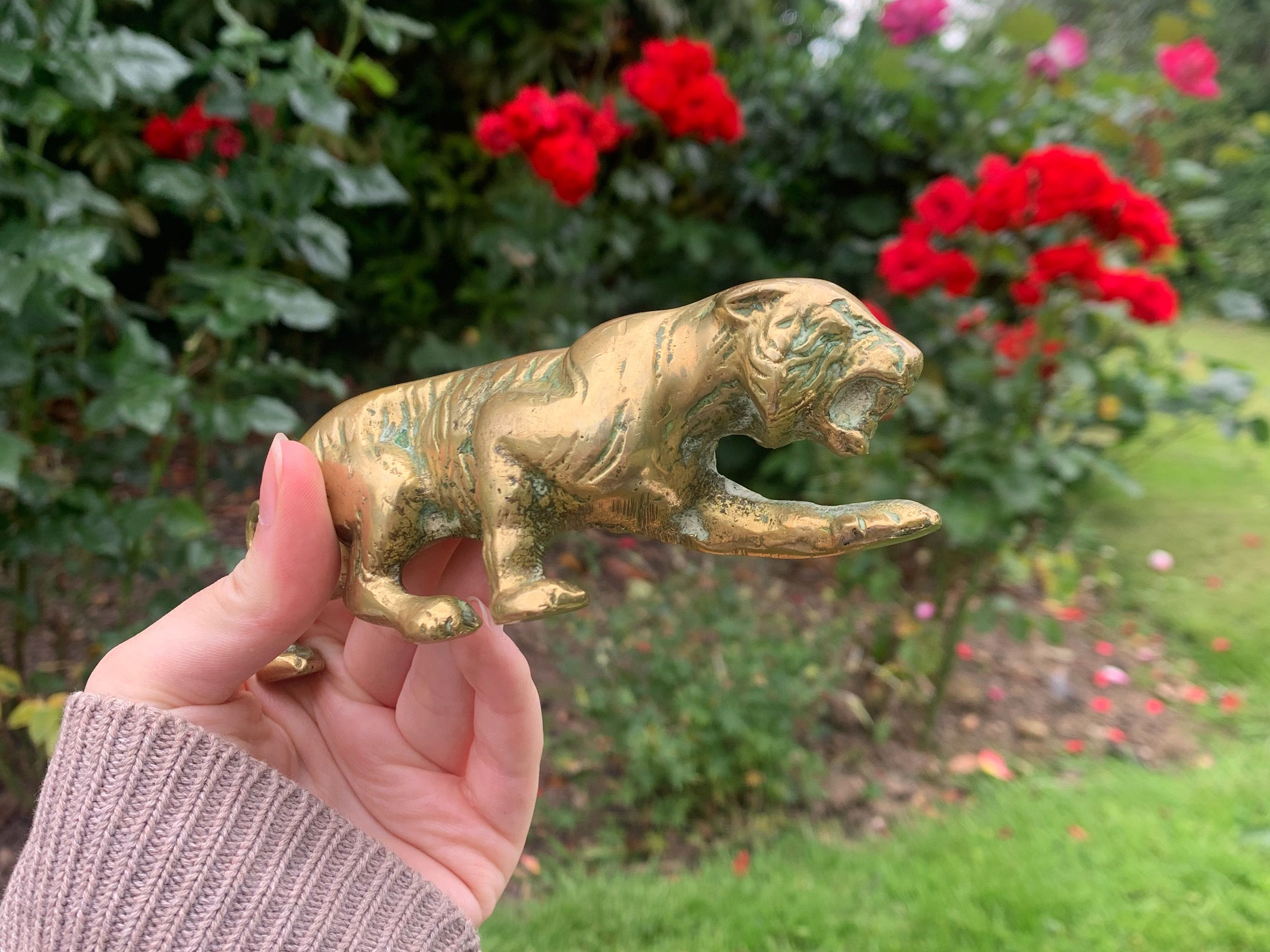 Brass Tiger Figurine Small Mid Century Handcrafted Decorative Piece Paperweight - Picture 7 of 9