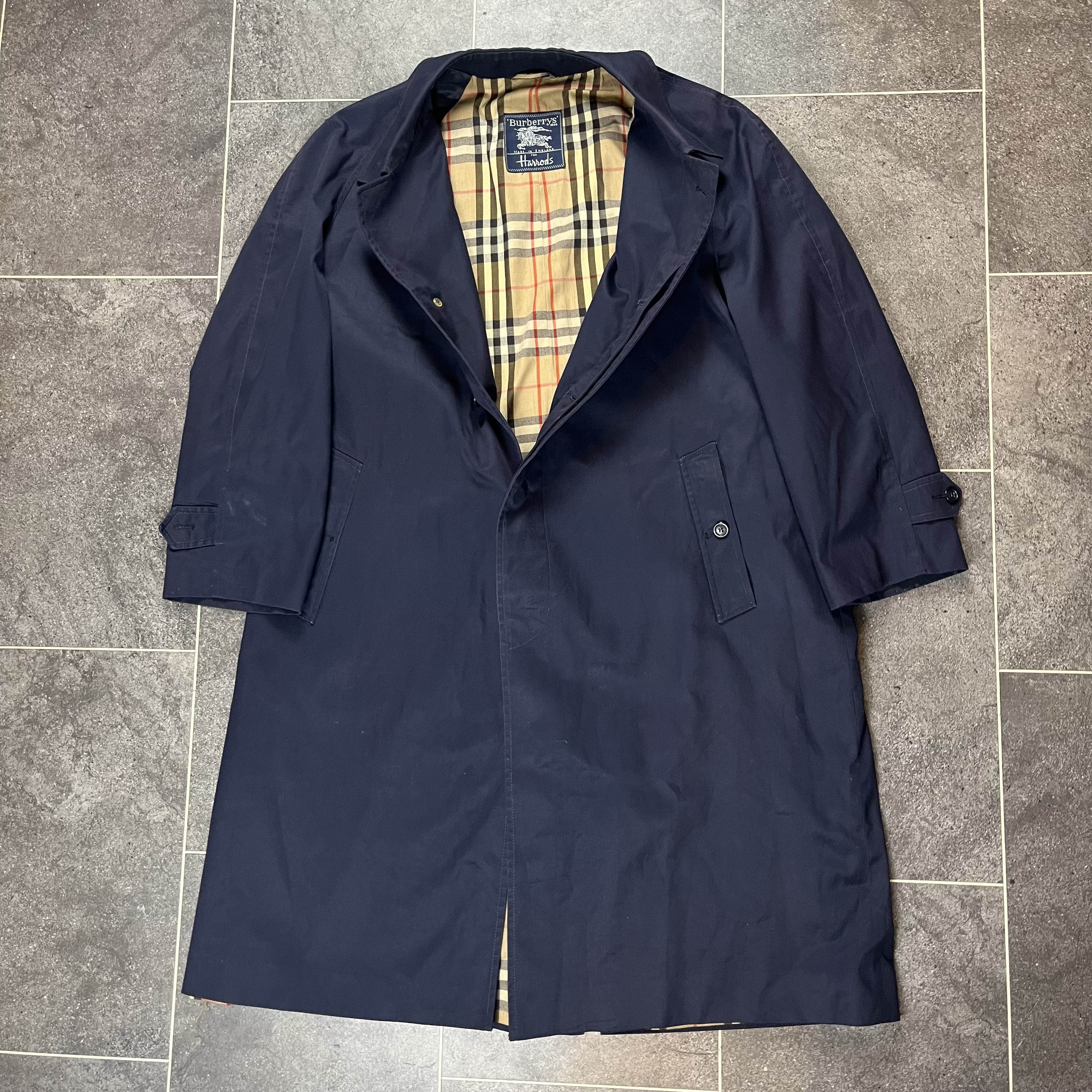 Burberry’s Harrods Made in England Trench Coat Jacket Nova Check - size Large - Picture 1 of 10