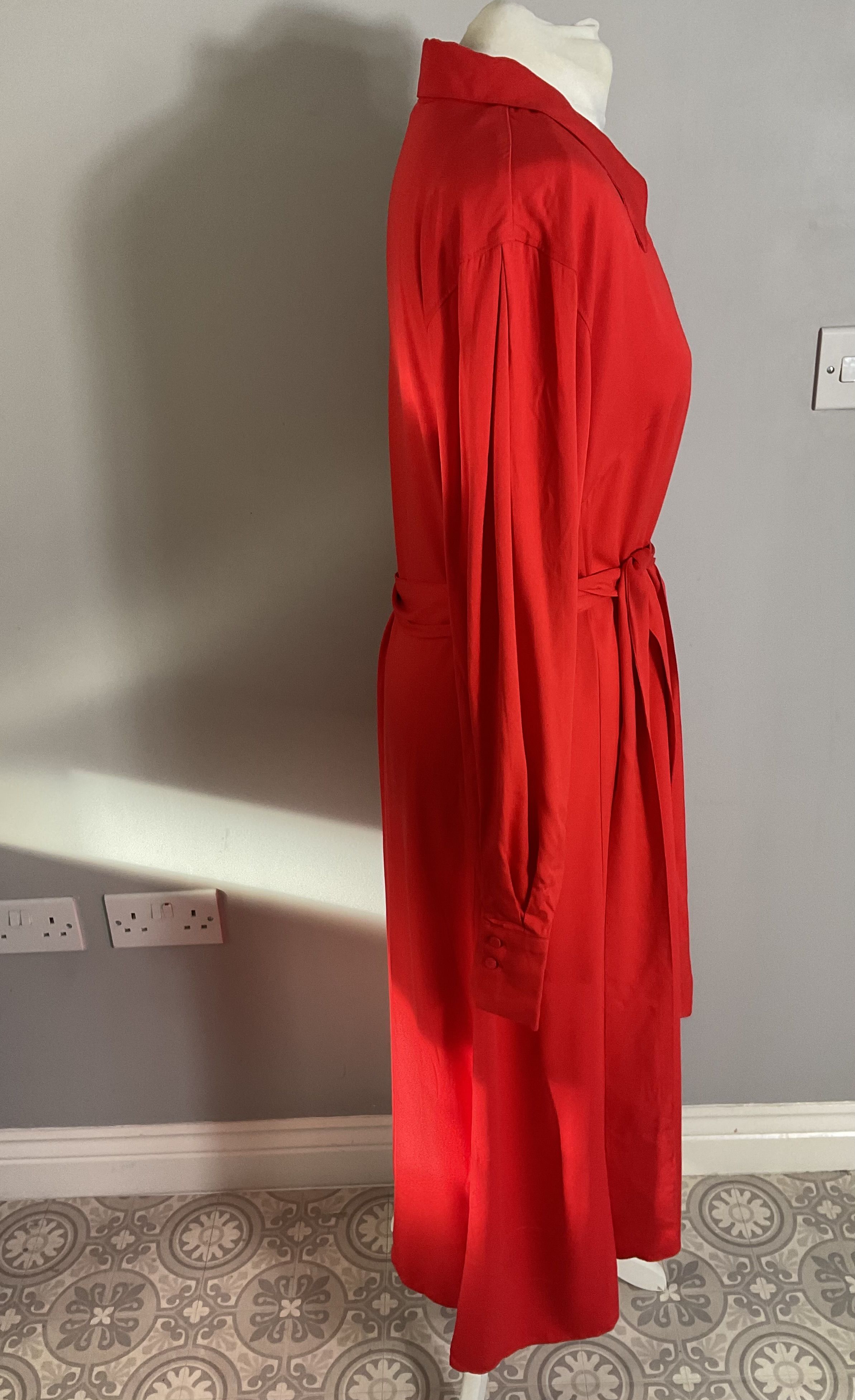 Abito camicia midi H&M ricco rosso viscosa con bottoni cintura abbinata taglia M 10 12 - Foto 7 di 12