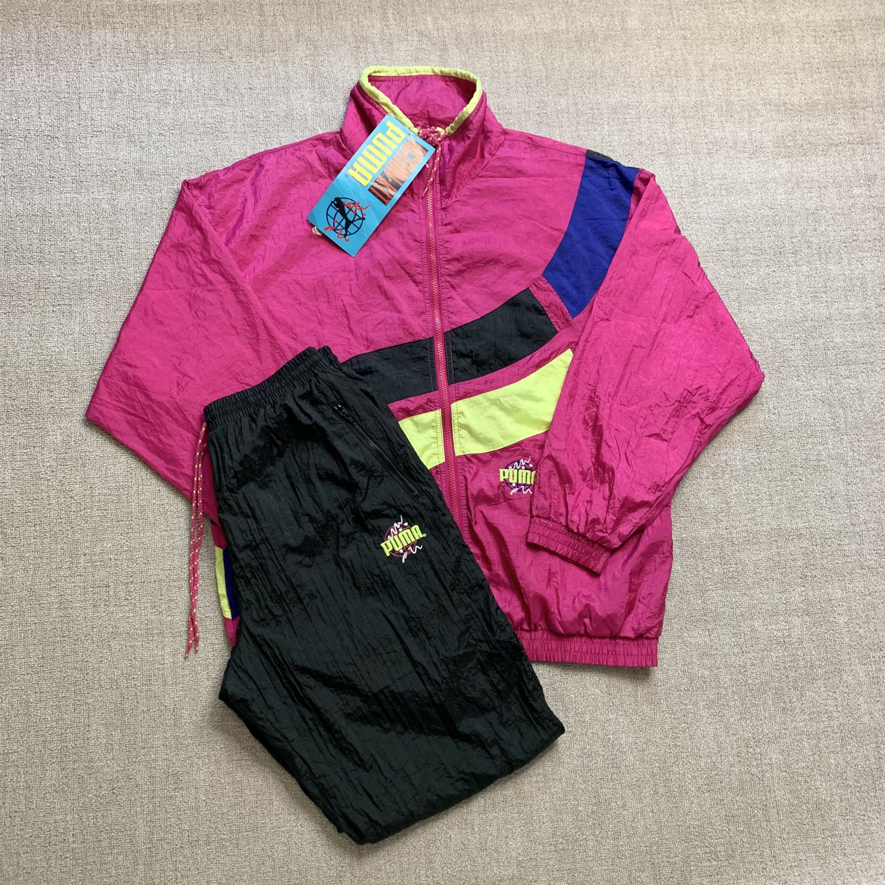 Conjunto de chándal Puma chaqueta de pista pantalones parte inferior concha cortavientos años 80 L - Imagen 1 de 9