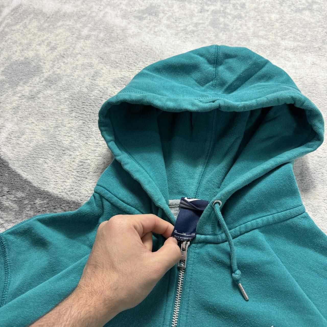 VTG Nike 2000s Turquoise Full Zip Mini Swoosh Sz XL Oversized Heavyweight Hoodie image 3