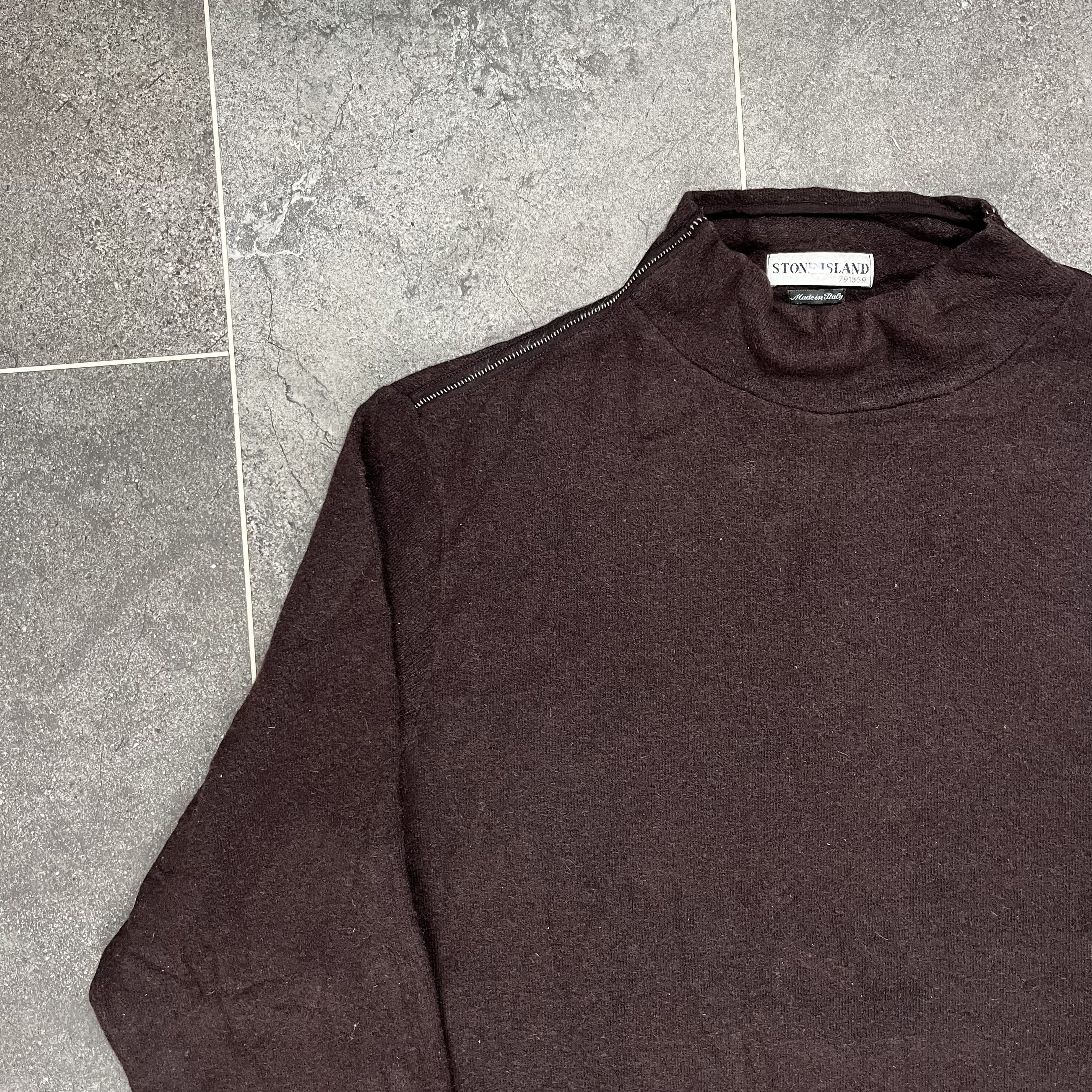 Stone Island Mock Neck Strickpullover Sweatshirt Pullover braun y2k AW 2002 - XL - Bild 3 von 11
