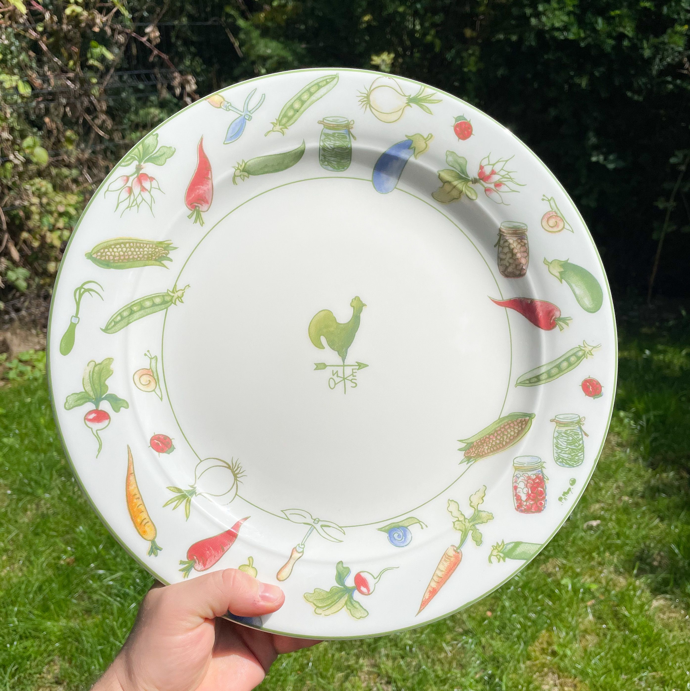 Large Round Plate Ceramic Cockerel Vegetables Tiffany Boutique Made in Italy - Picture 1 of 9