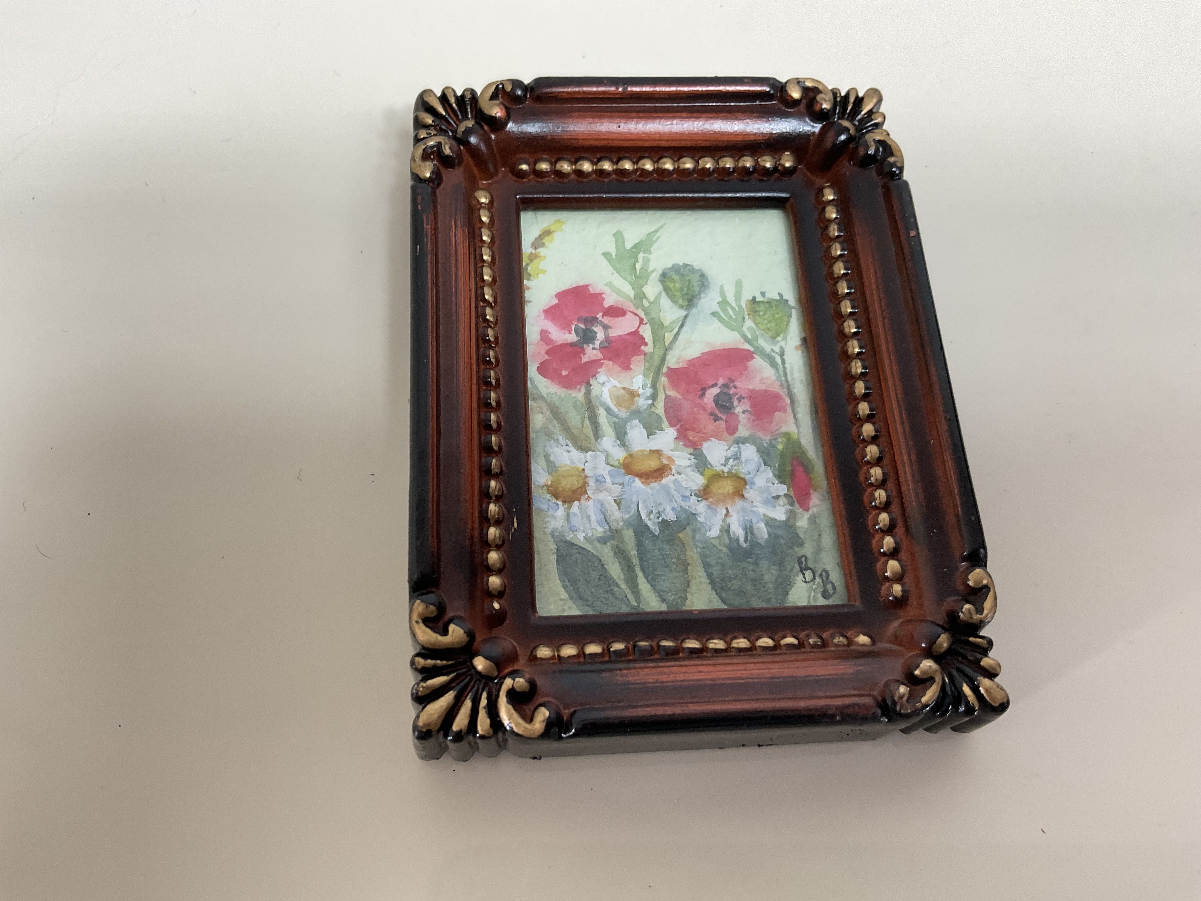 Quadro miniatura acquerello 4 originale firmato Barbara Bedford cornice legno - Foto 8 di 12