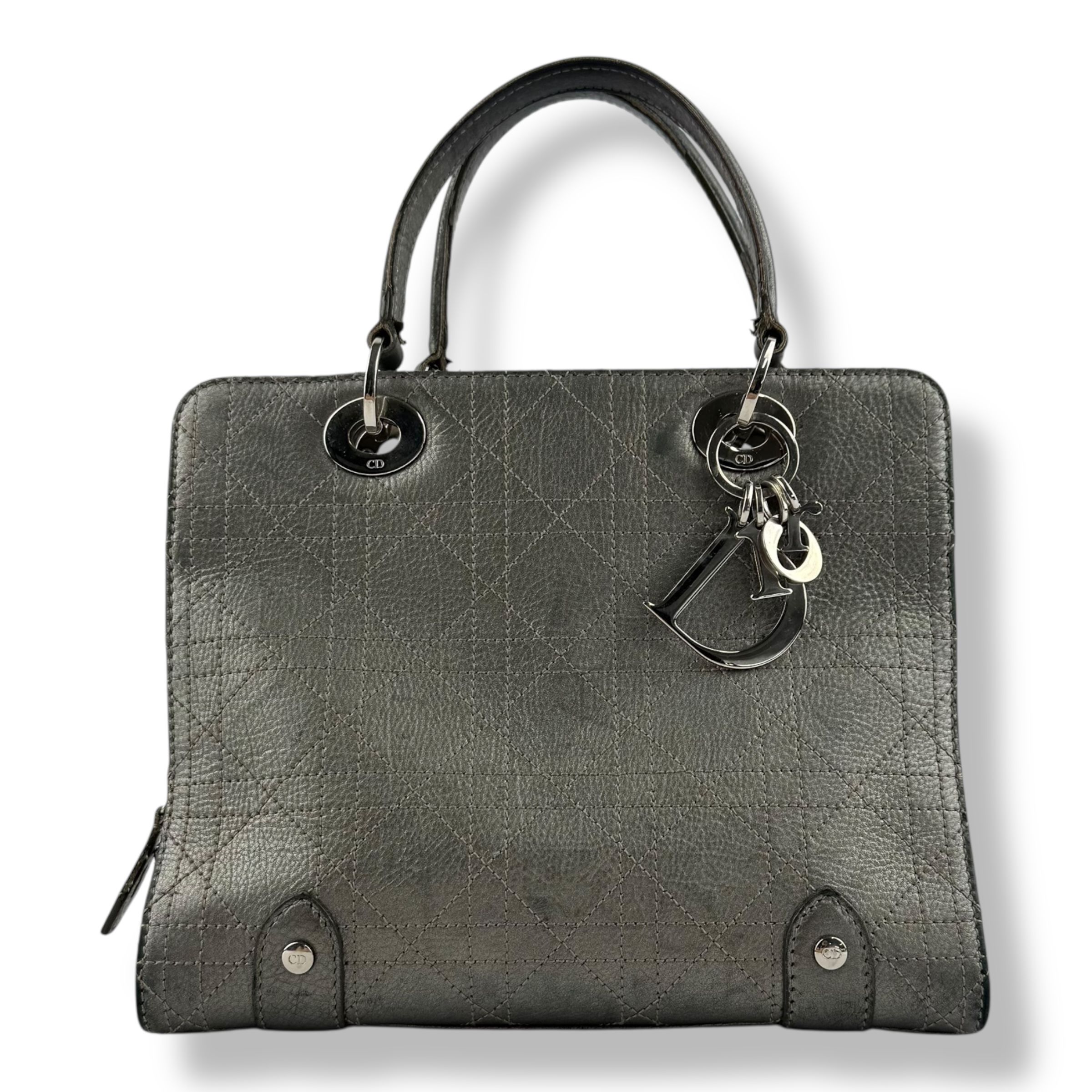 Christian Dior Cannage Grey Lady Dior Leather Handbag